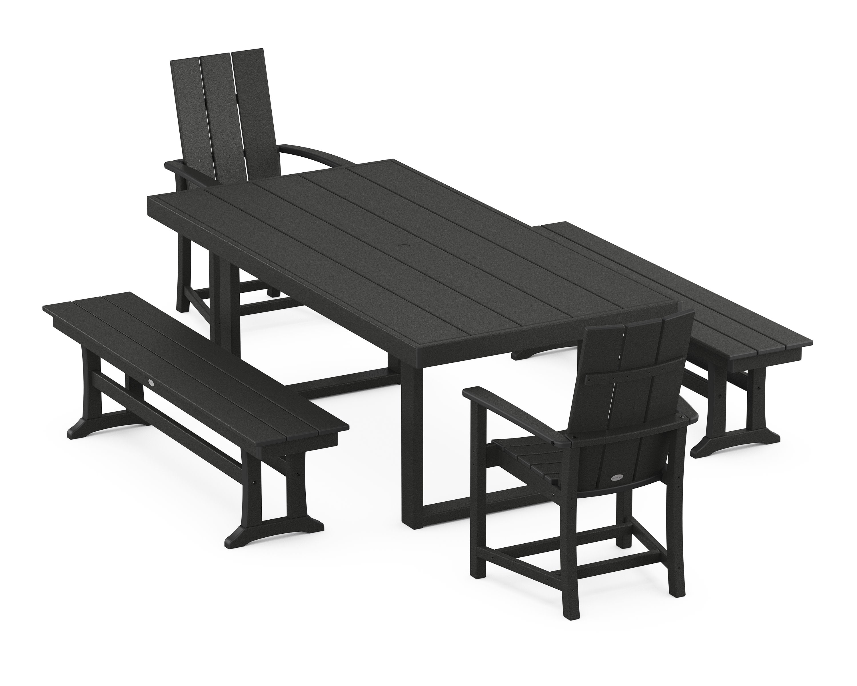 Modern Adirondack 5-Piece Dining Set with Benches in Black