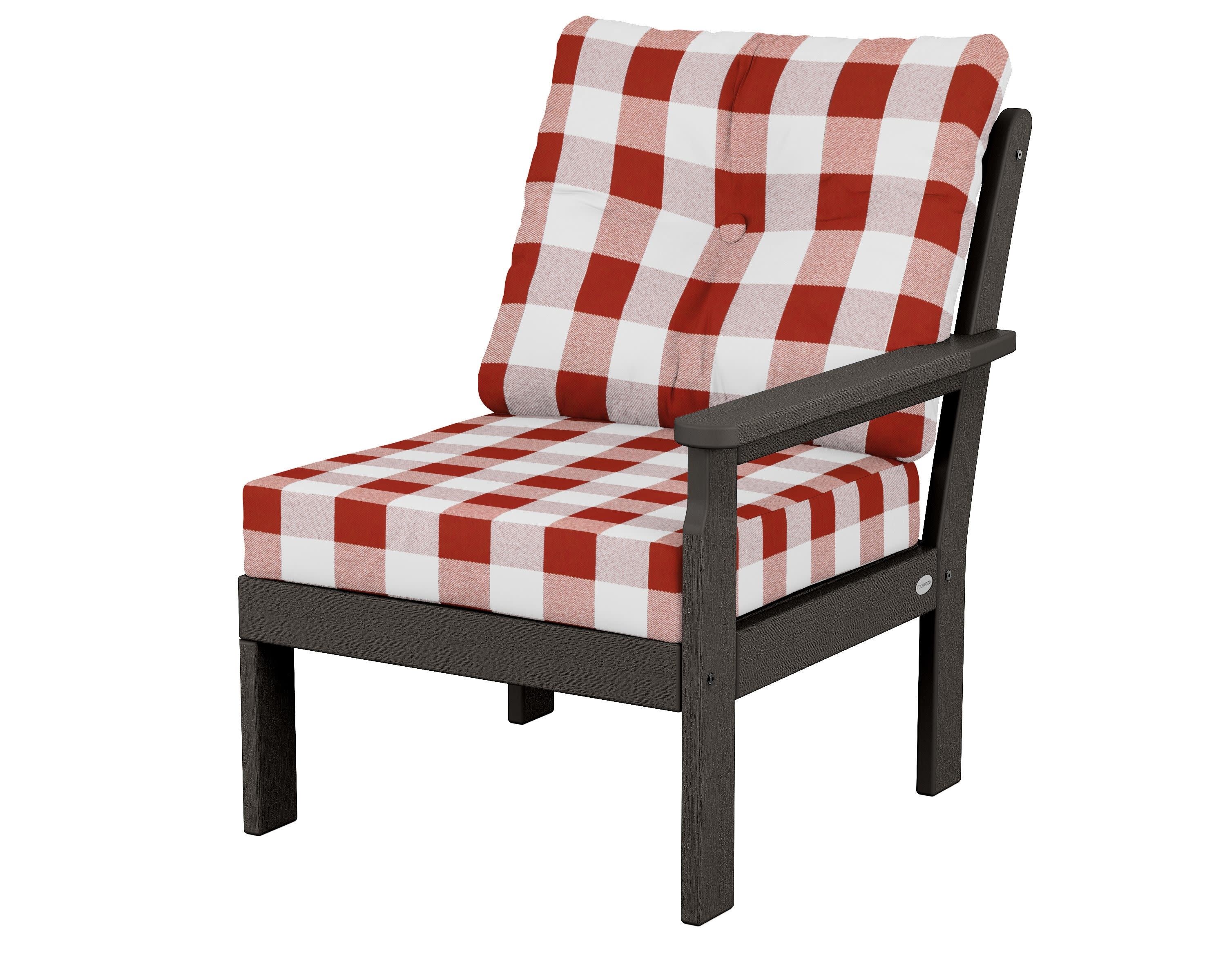 Vineyard Modular Right Arm Chair in Vintage Coffee / Buffalo Plaid Crimson