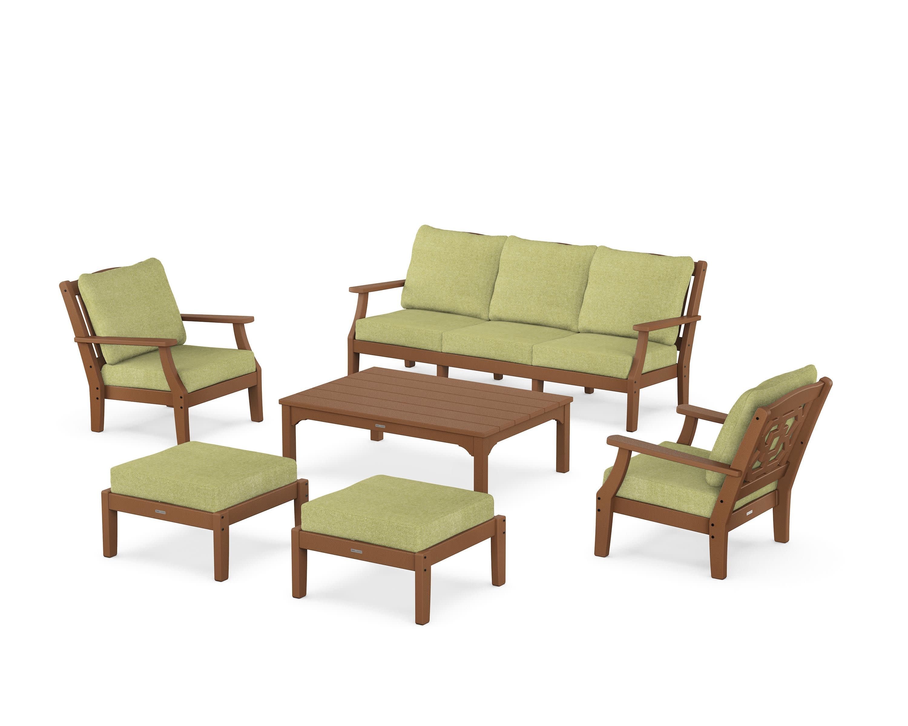 Chinoiserie 6-Piece Lounge Sofa Set in Teak / Chartreuse Boucle
