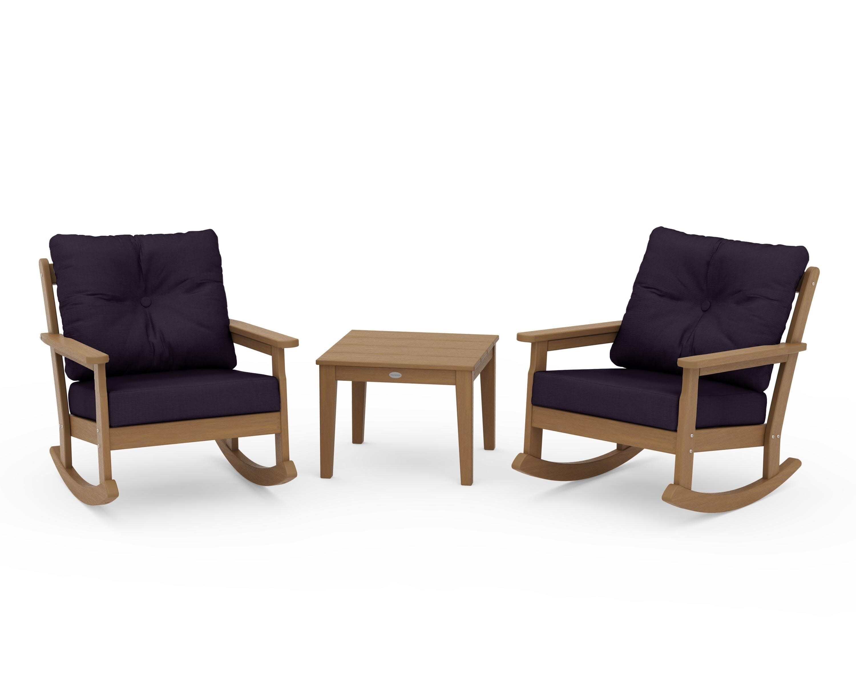 Vineyard 3-Piece Deep Seating Rocker Set in Natural / Navy Linen
