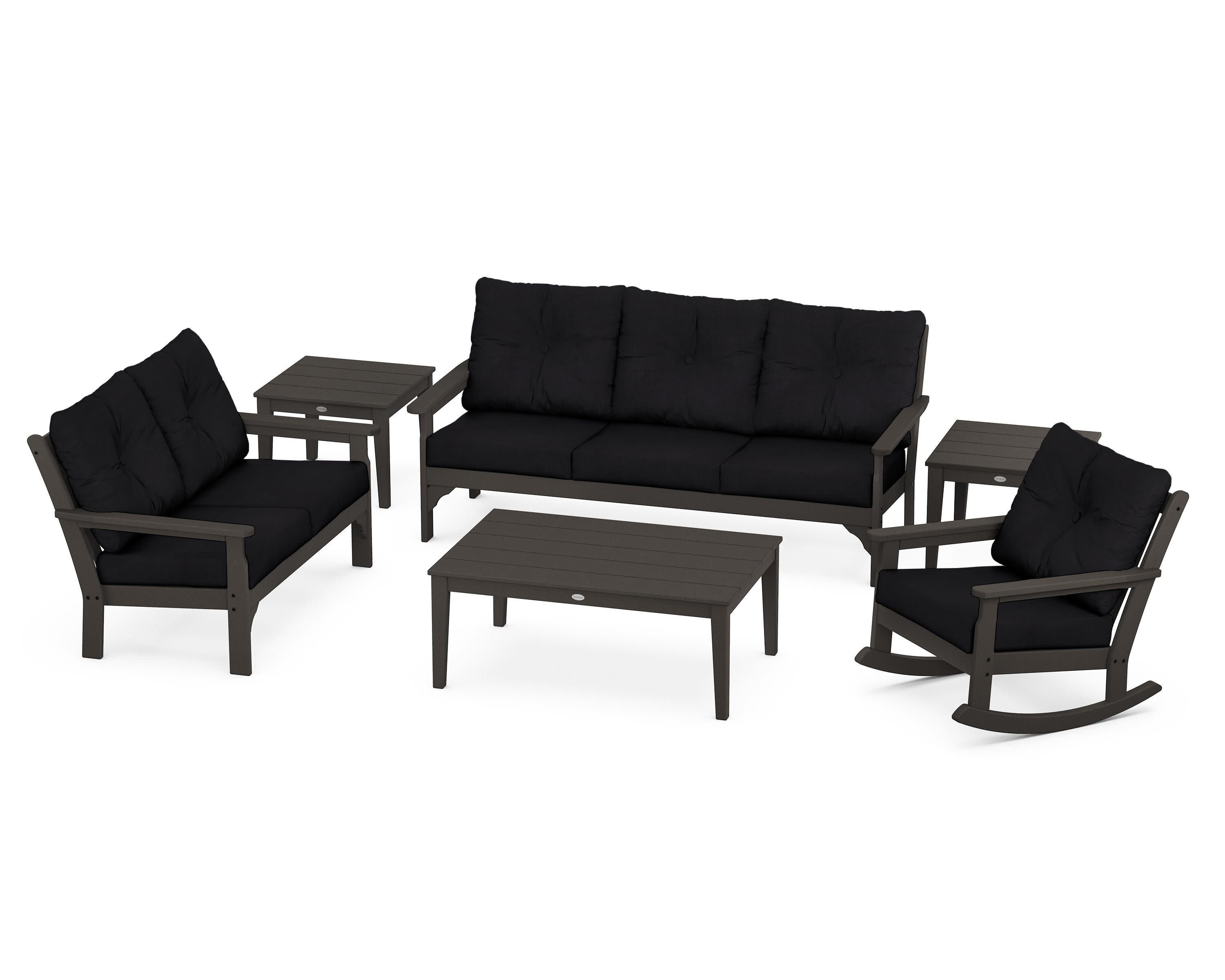 Vineyard 6-Piece Deep Seating Set in Vintage Coffee / Midnight Linen