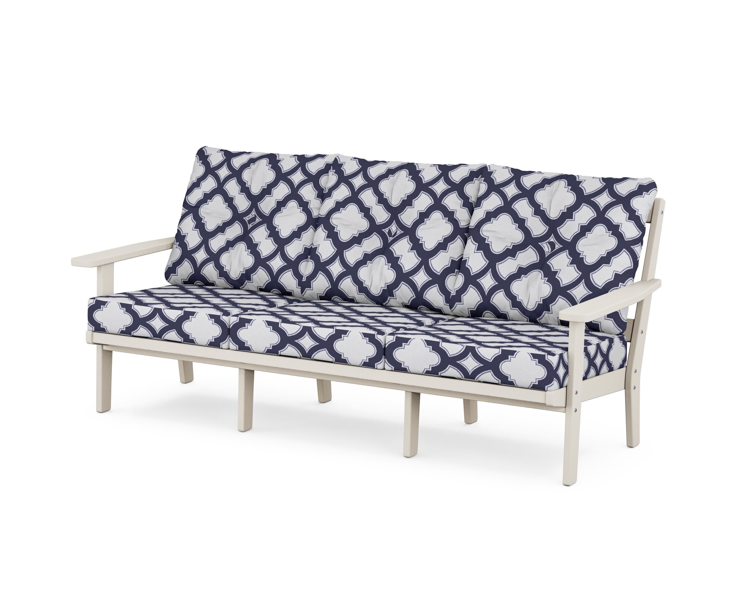 Oxford Deep Seating Sofa in Sand / Trellis Navy