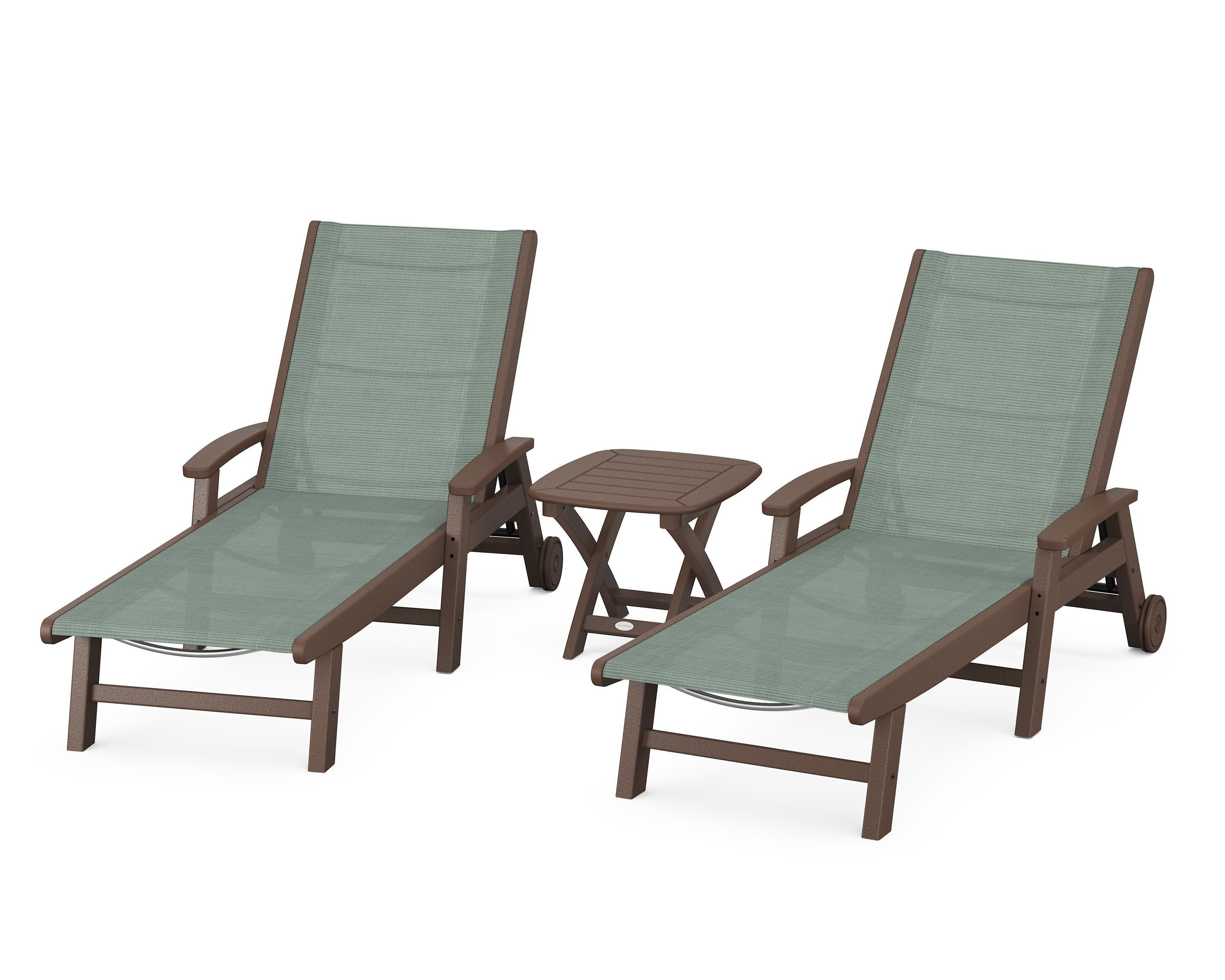 Coastal 3-Piece Wheeled Chaise Set in Mahogany / Dupioni Sea Mist Sling