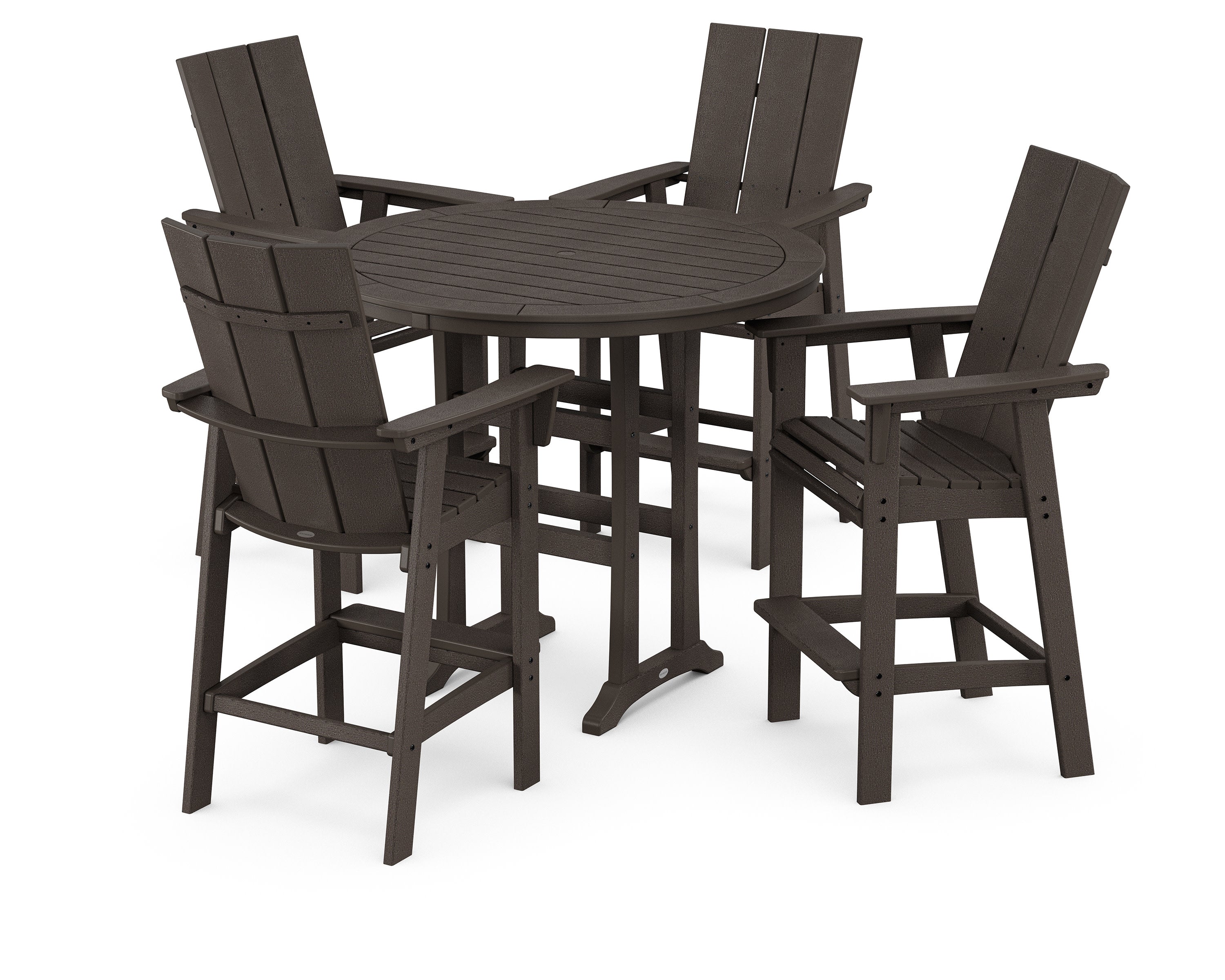 Modern Curveback Adirondack 5-Piece Nautical Trestle Bar Set in Vintage Coffee