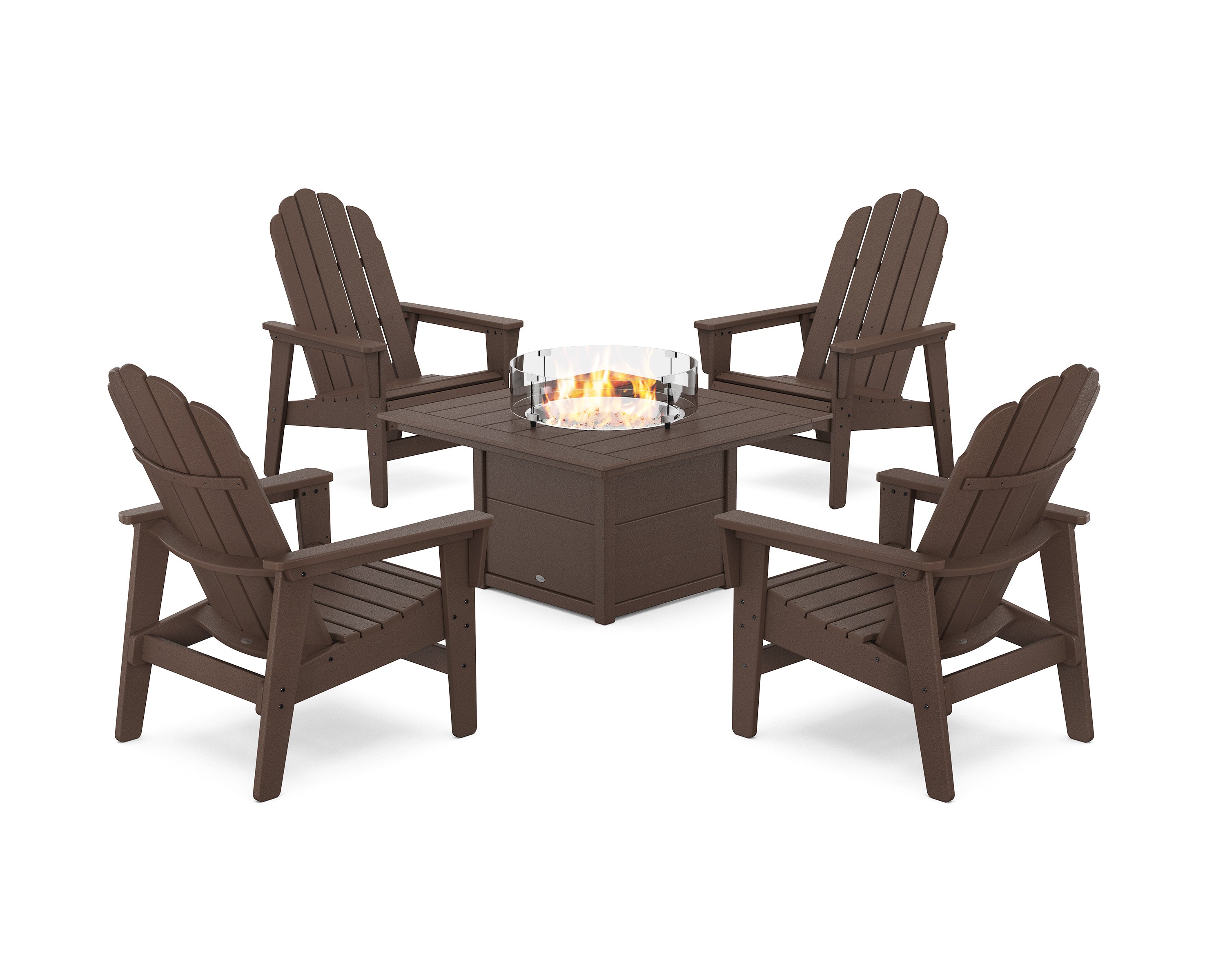 5-Piece Vineyard Grand Upright Adirondack Conversation Set with Fire Pit Table in Mahogany