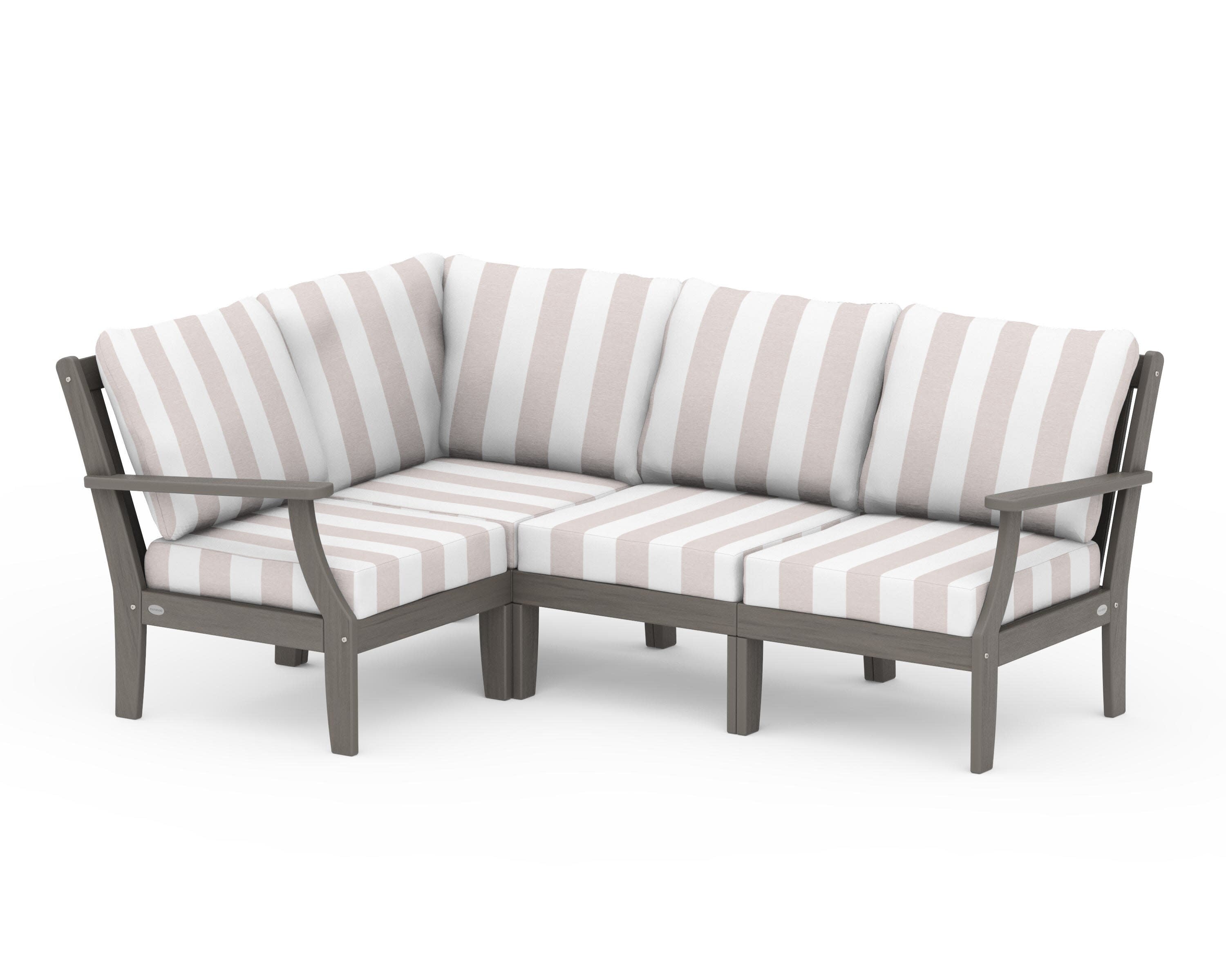 Braxton Modular 4-Piece Deep Seating Set in Driftwood / Cabana Stripe Dune Burlap