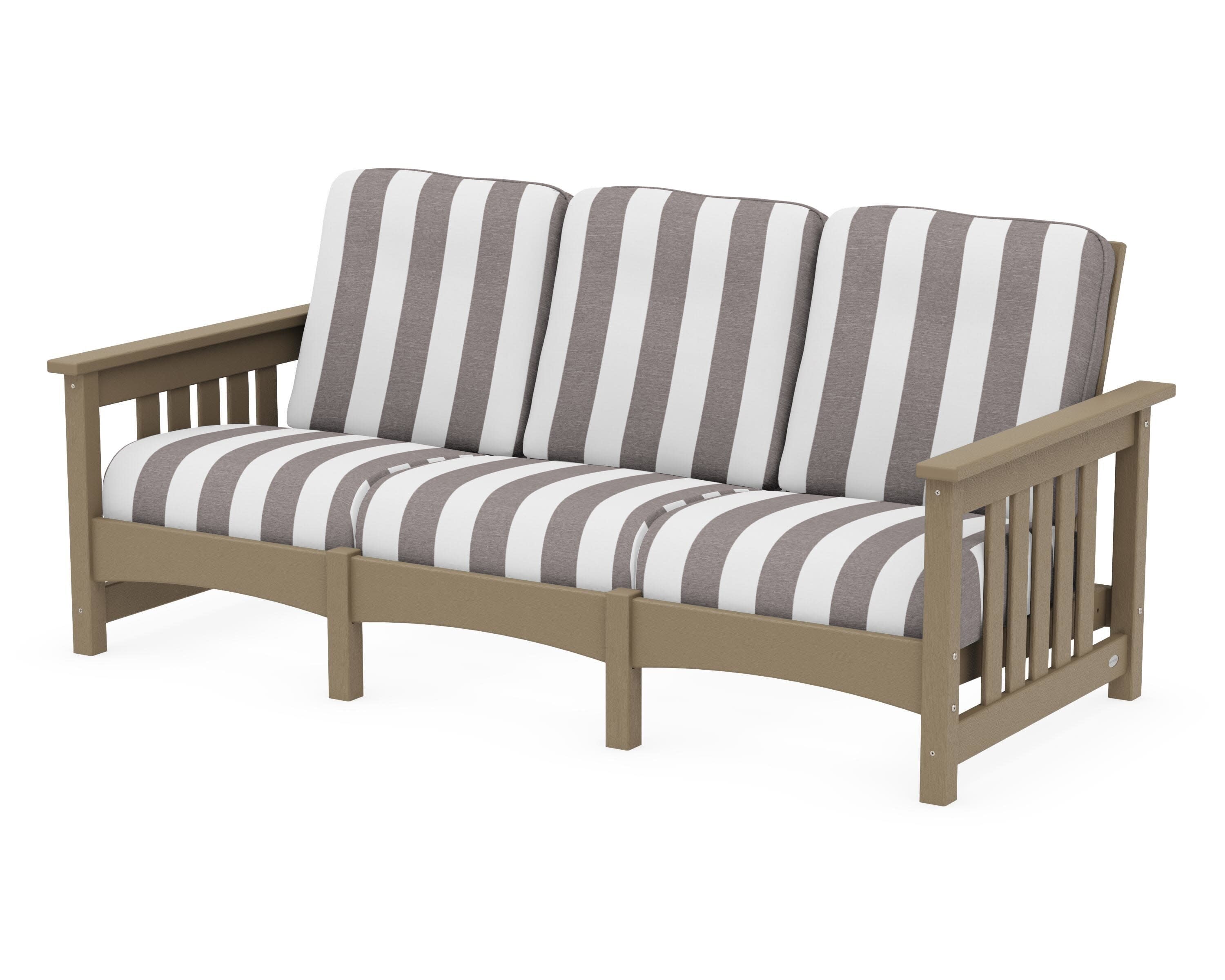 Club Mission Sofa in Vintage Sahara / Cabana Stripe Grey Mist
