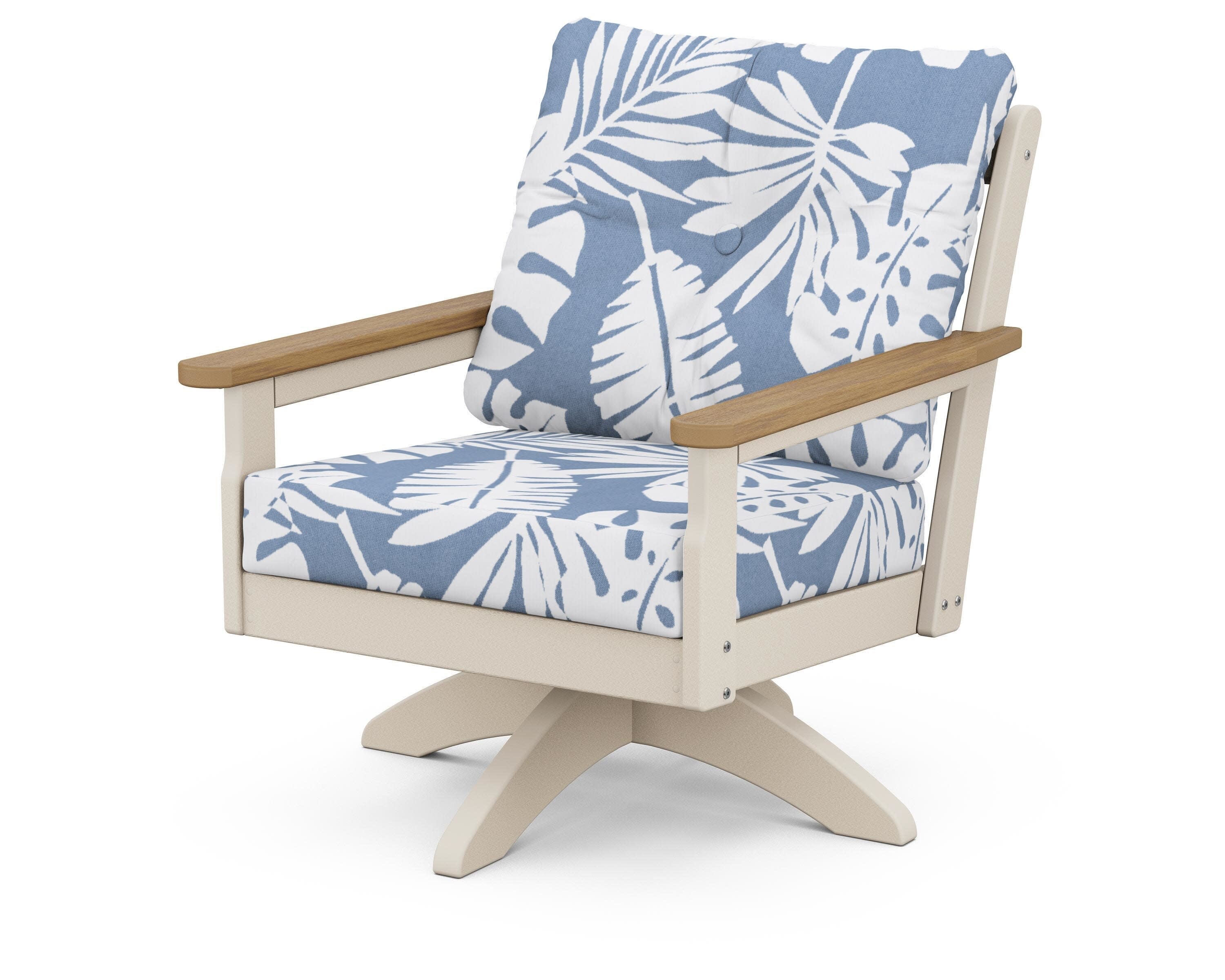 Vineyard Deep Seating Swivel Chair in Sand / Natural / Leaf Sky Blue