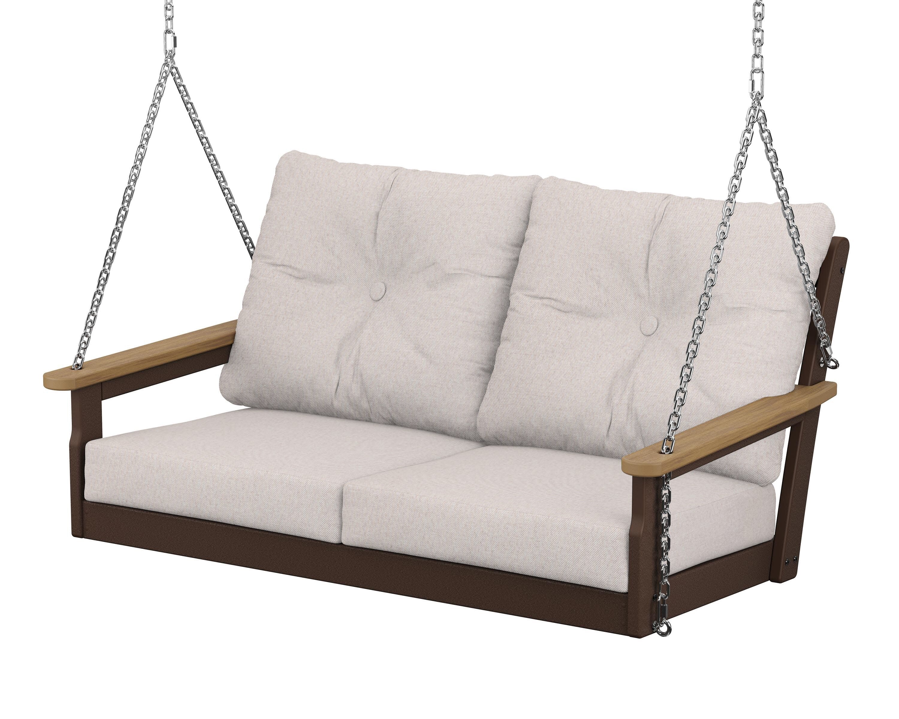 Vineyard Deep Seating Swing in Mahogany / Natural / Dune Burlap