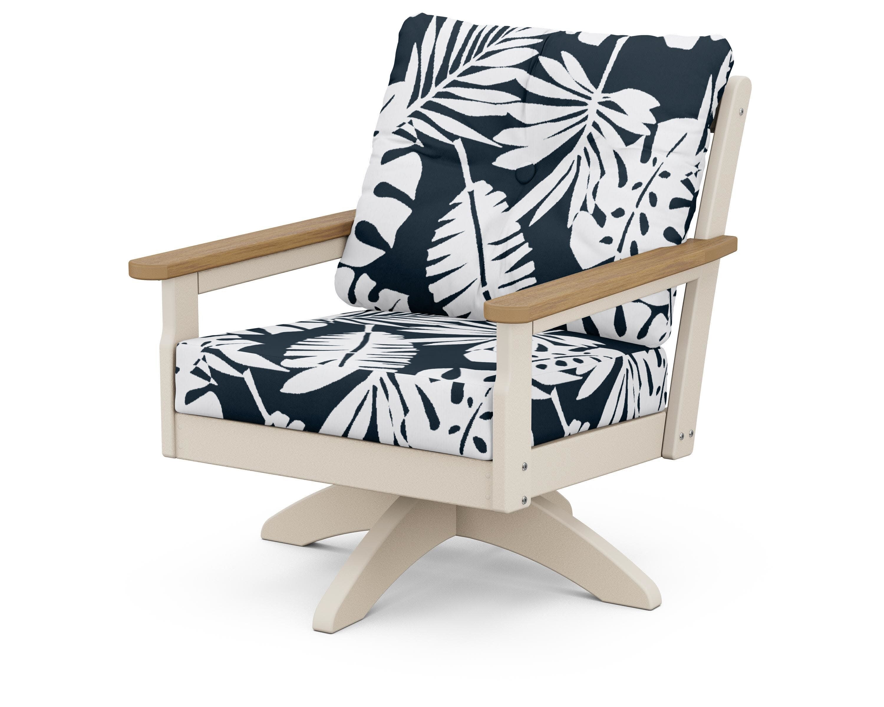 Vineyard Deep Seating Swivel Chair in Sand / Natural / Leaf Marine Indigo