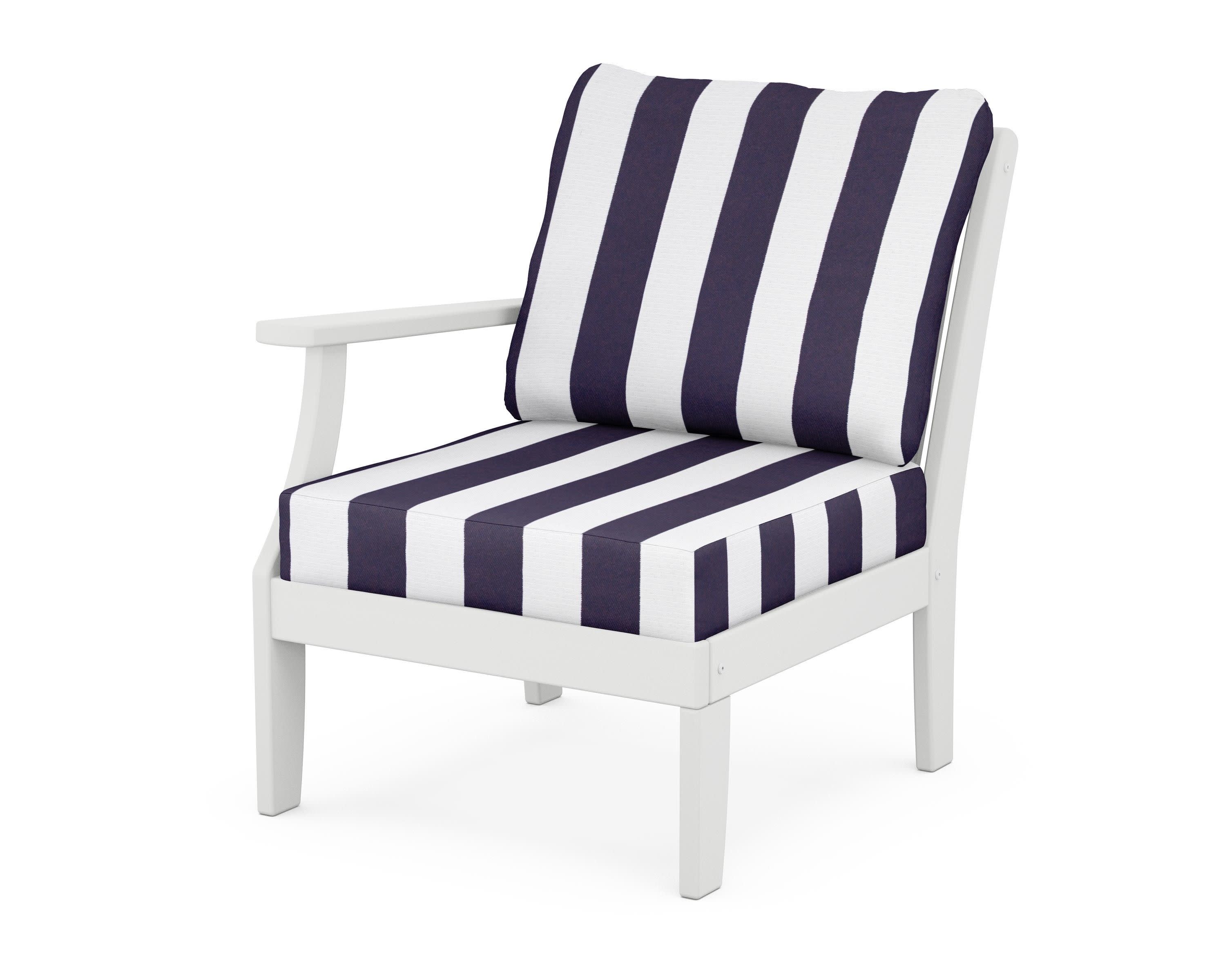 Braxton Modular Left Arm Chair in White / Cabana Stripe Navy