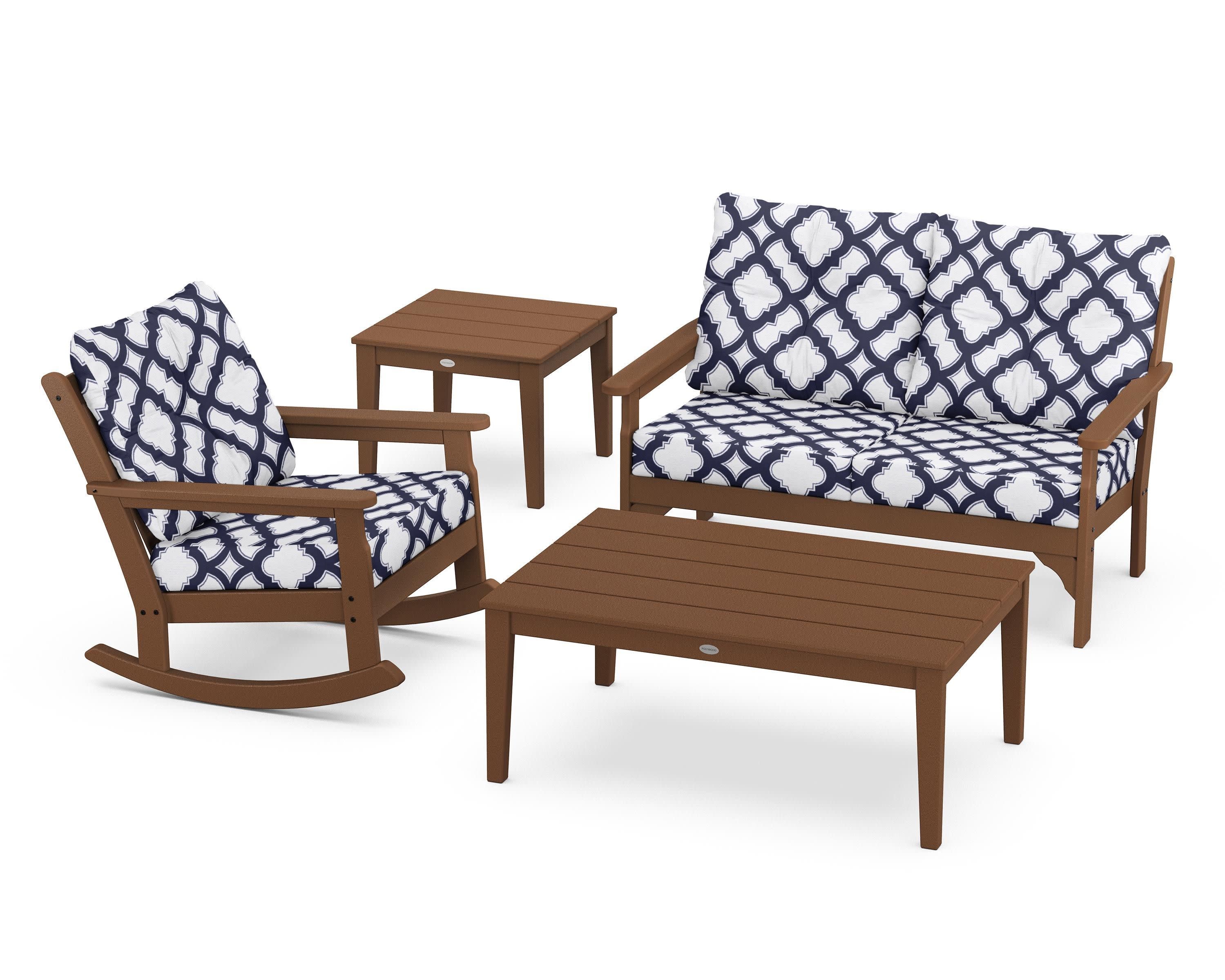 Vineyard 4-Piece Deep Seating Rocker Set in Teak / Trellis Navy