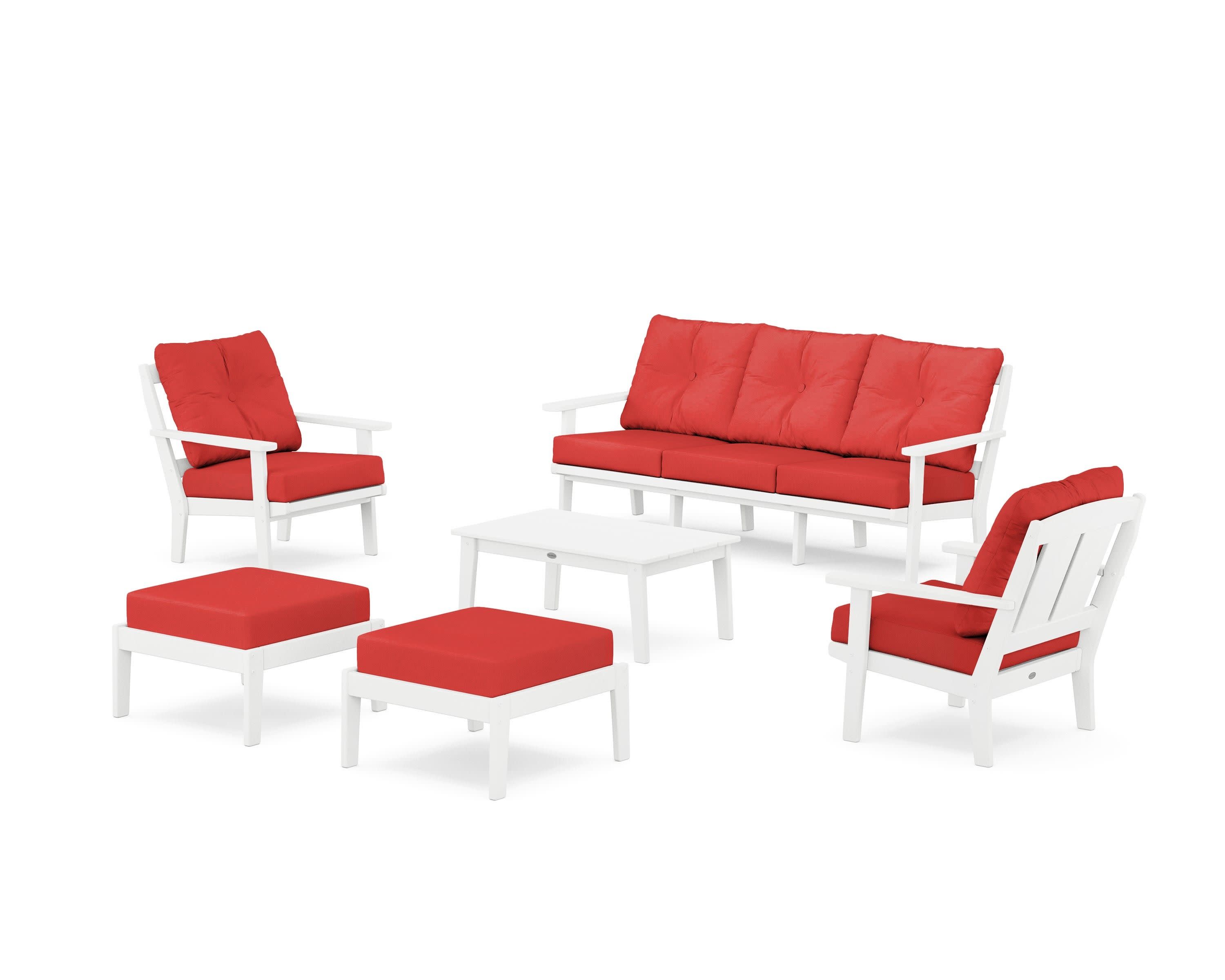 Mission 6-Piece Lounge Sofa Set in White / Crimson Linen