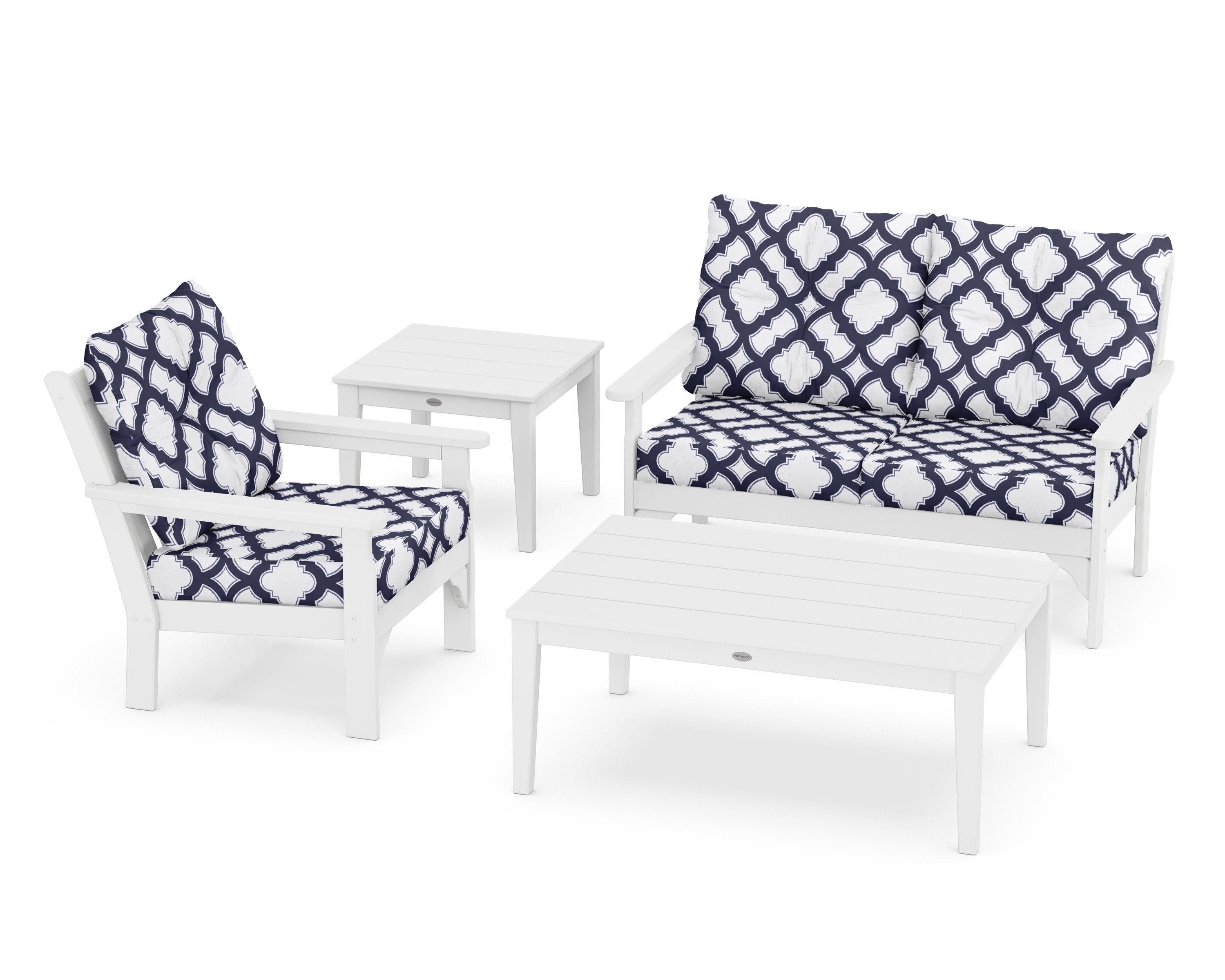 Vineyard 4-Piece Deep Seating Set in White / Trellis Navy