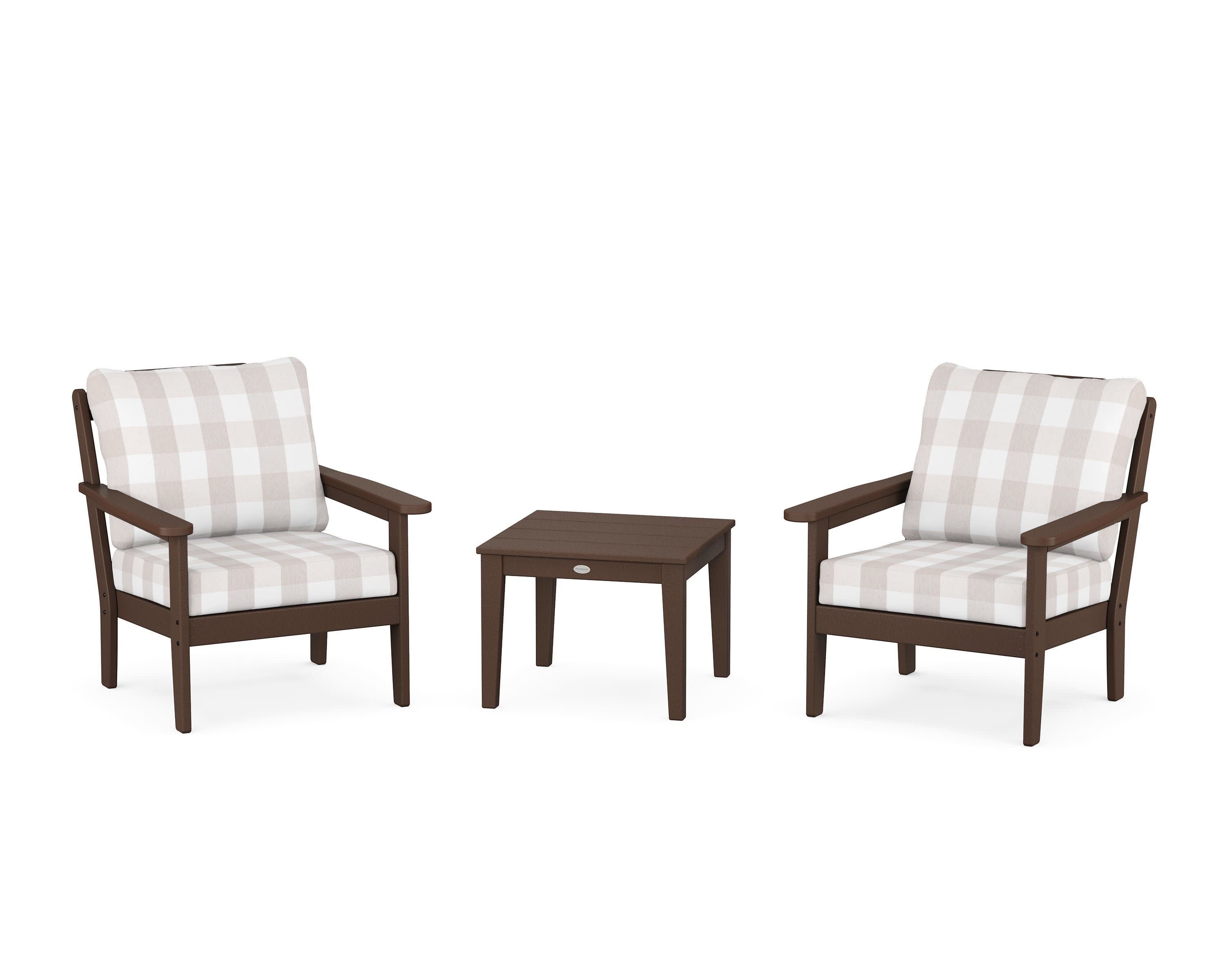 Cottage 3-Piece Deep Seating Set in Mahogany / Buffalo Plaid Dune Burlap