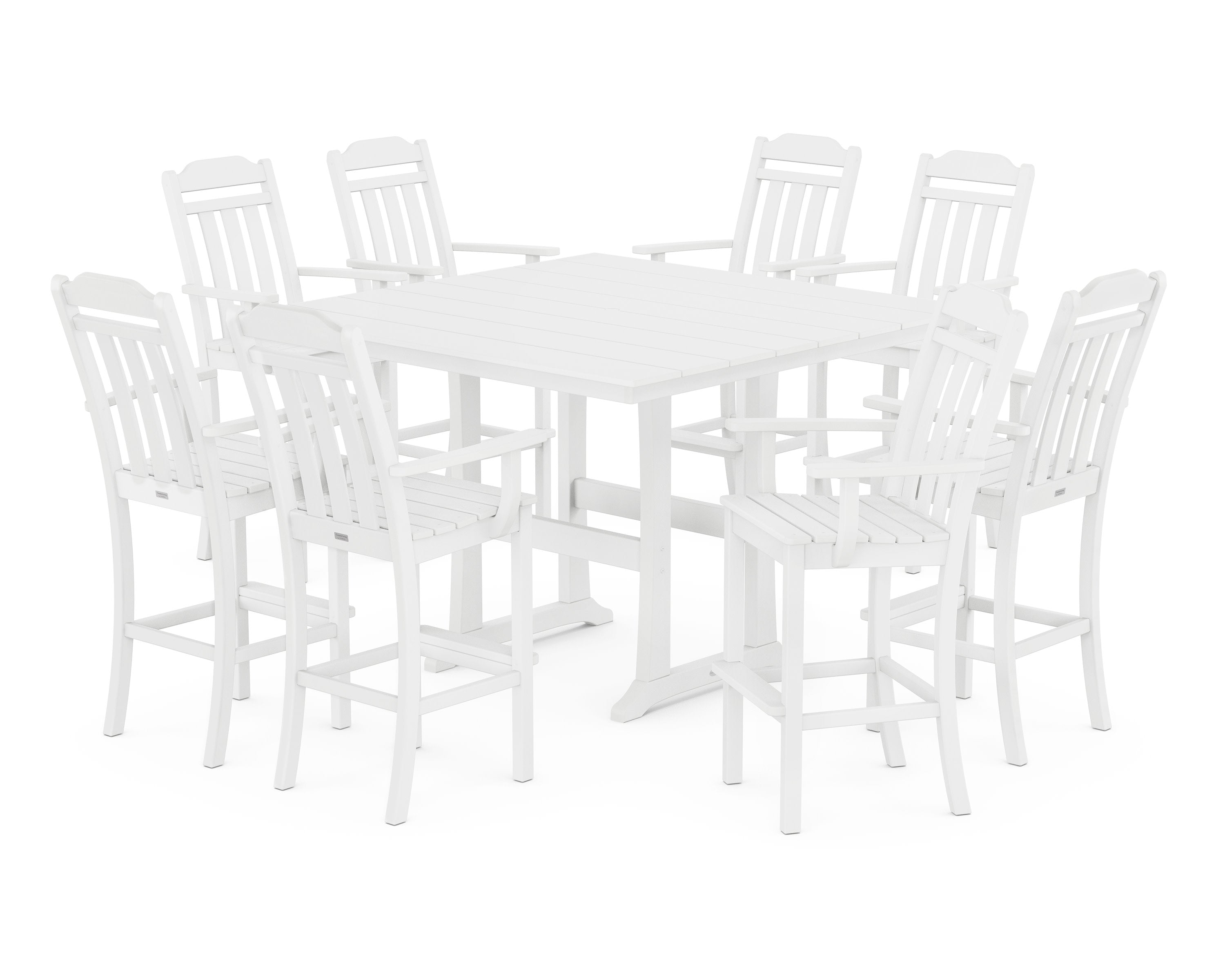 Cottage 9-Piece Farmhouse Bar Set with Trestle Legs in White