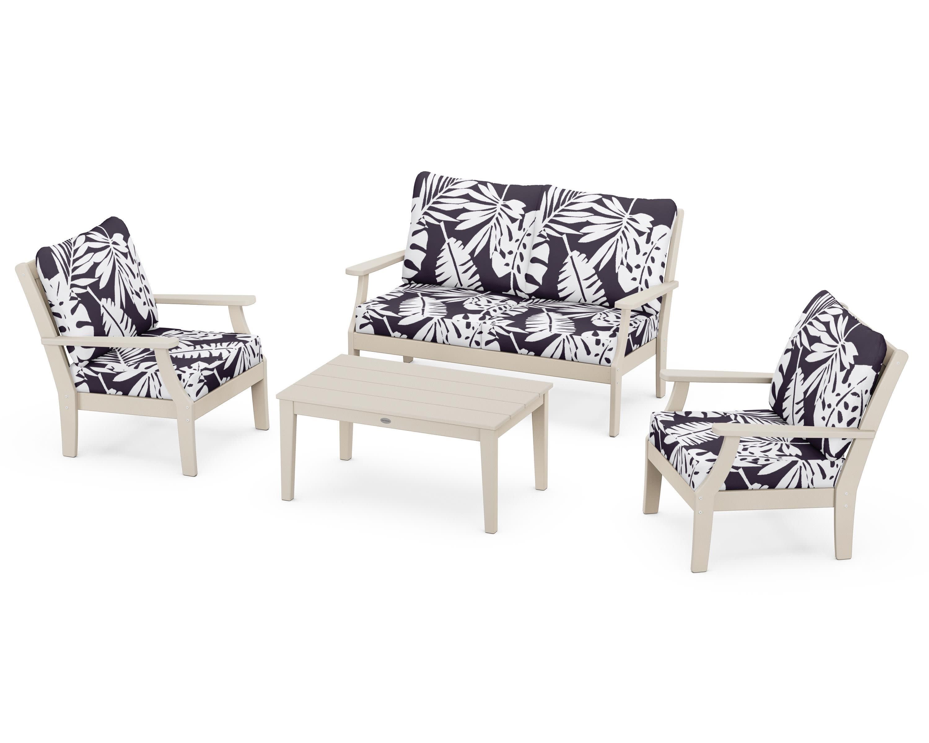 Braxton 4-Piece Deep Seating Chair Set in Sand / Leaf Navy