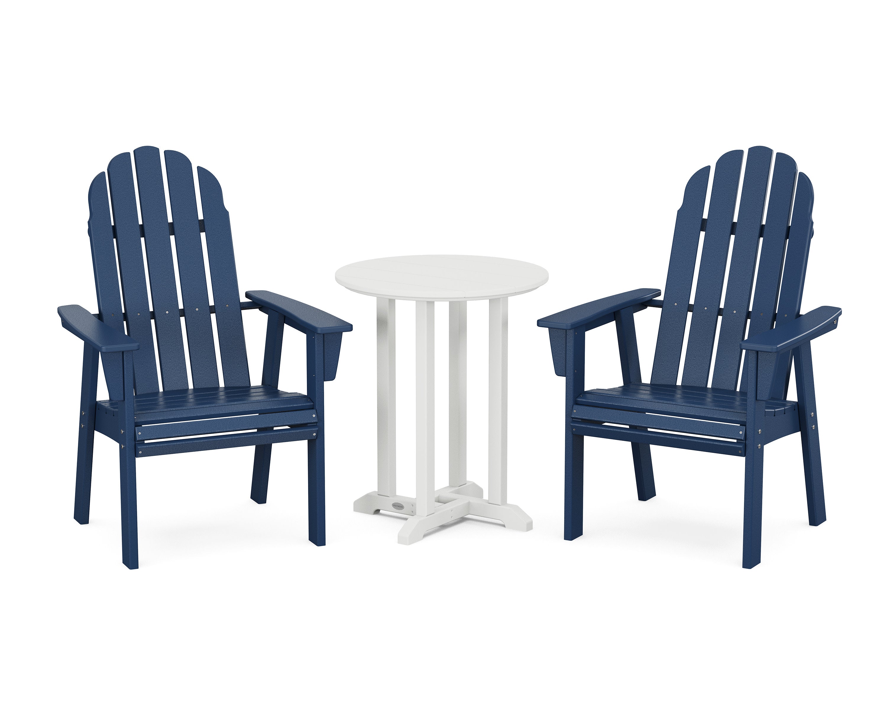 Vineyard Adirondack 3-Piece Round Bistro Dining Set in Navy / White
