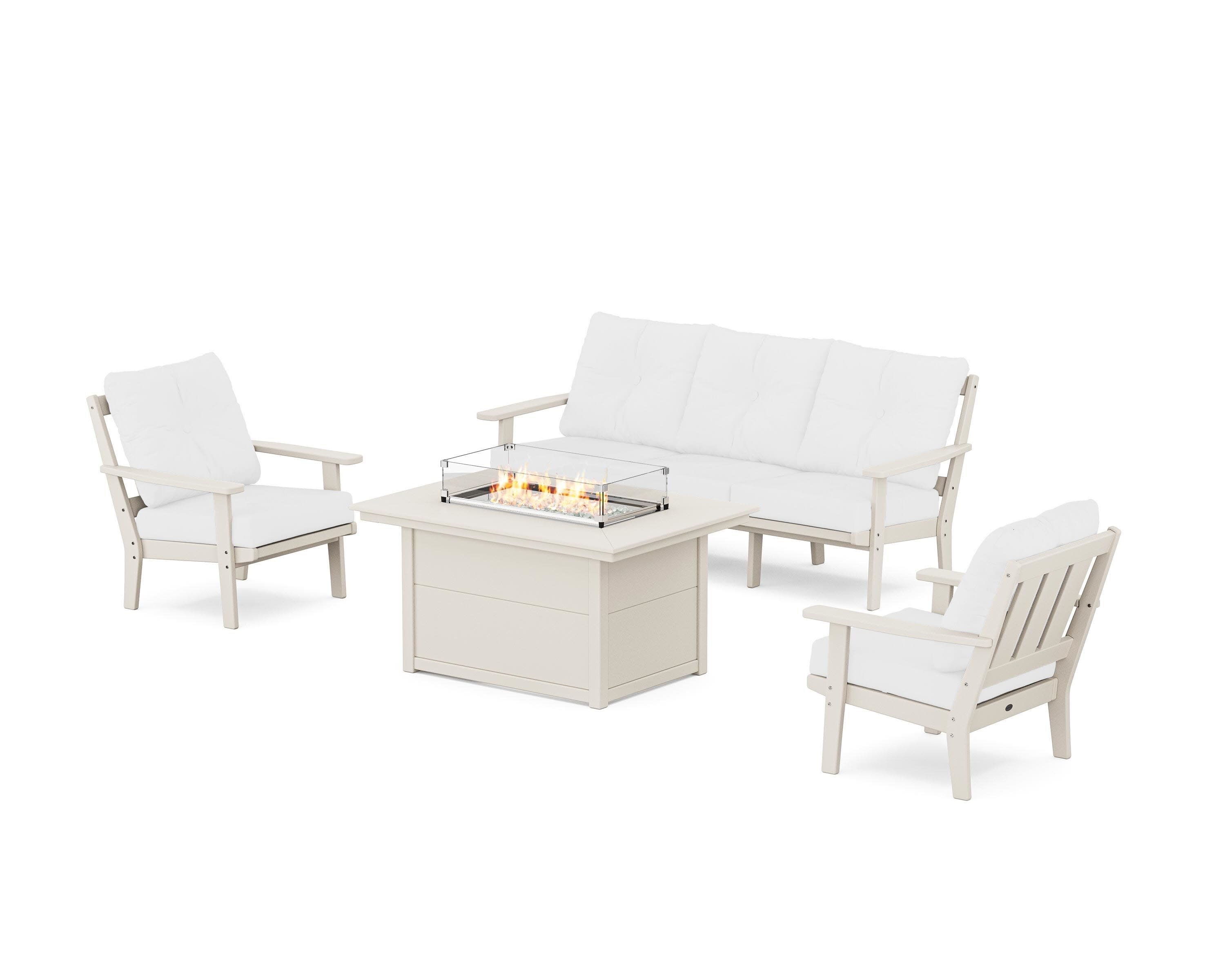 Oxford Deep Seating Fire Pit Table Set in Sand / Natural