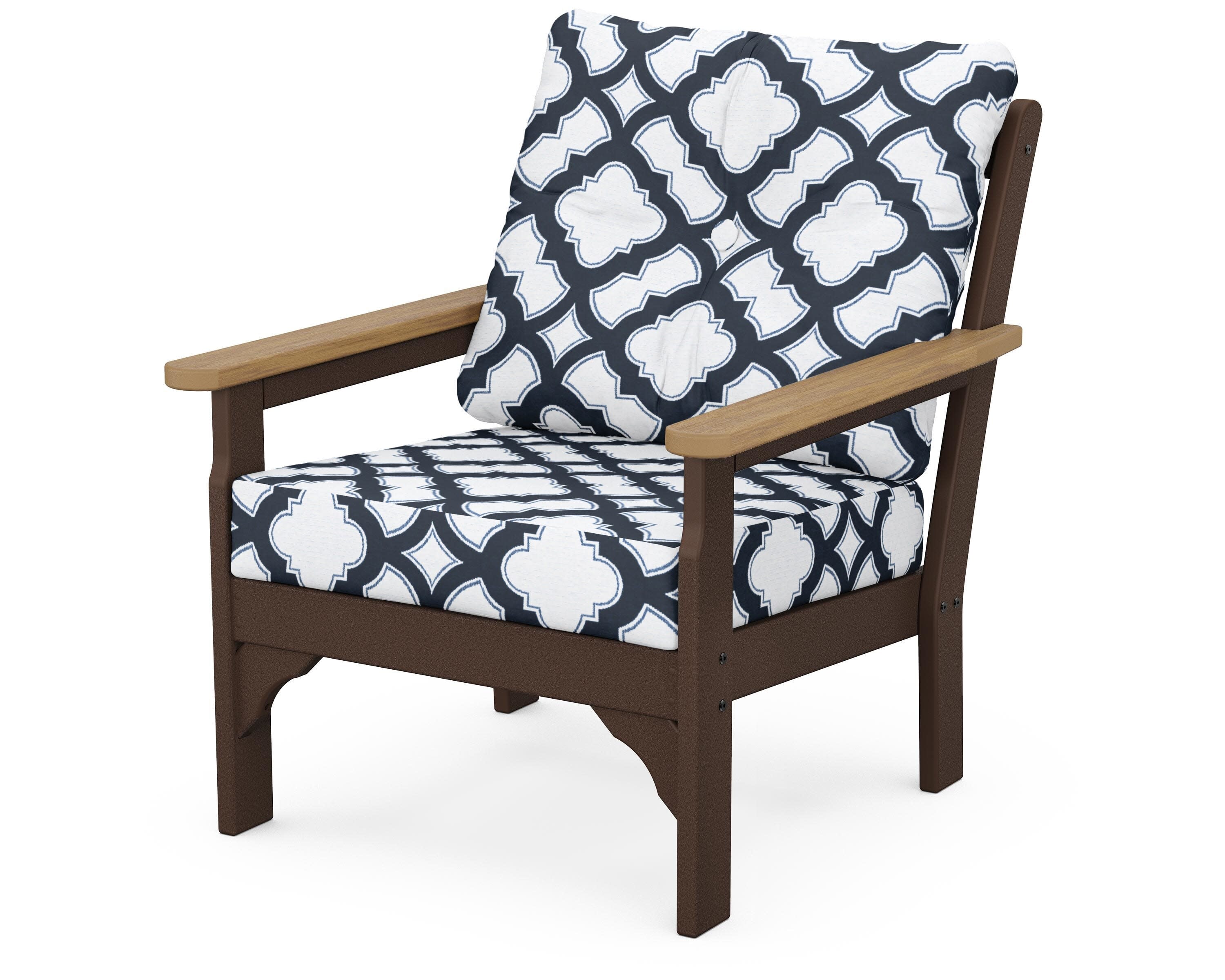 Vineyard Deep Seating Chair in Mahogany / Natural / Trellis Marine Indigo