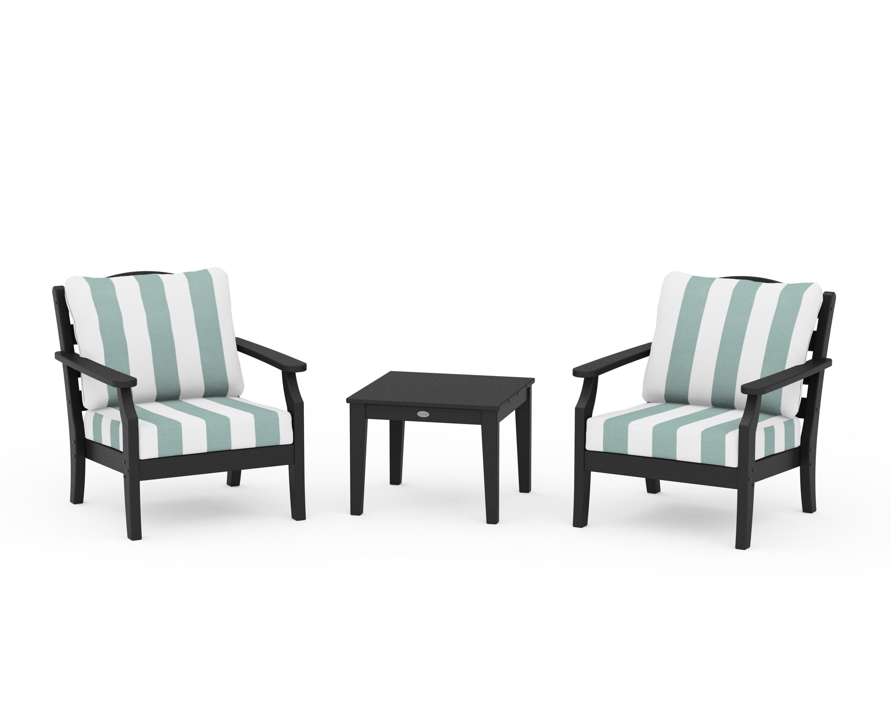 Savannah 3-Piece Deep Seating Set in Black / Cabana Stripe Glacier Spa