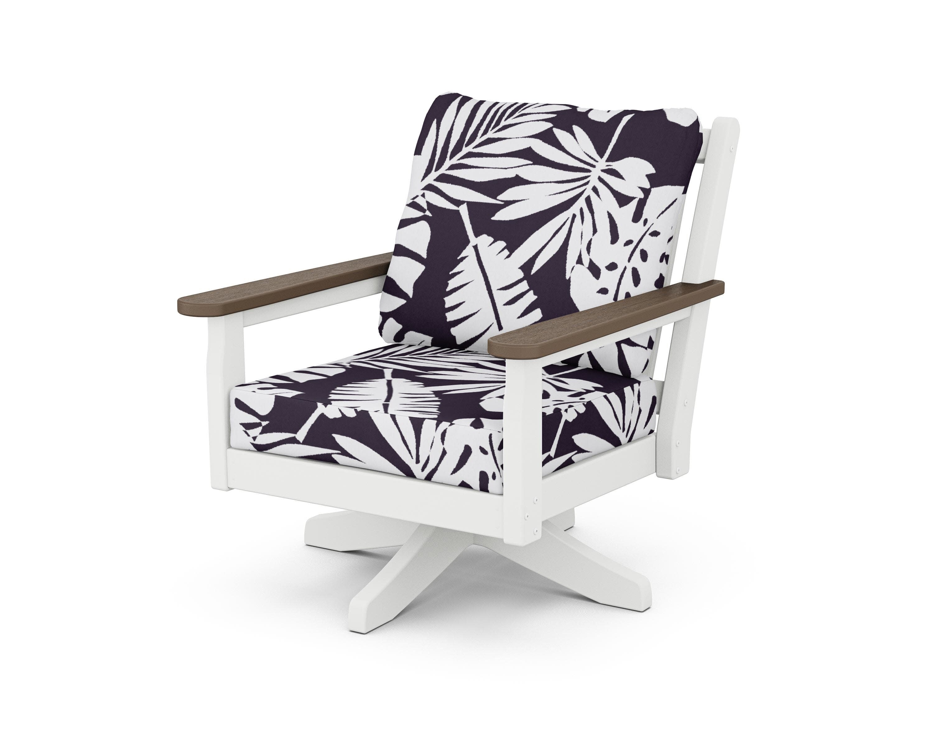 Chippendale Deep Seating Swivel Chair in White / Kona / Leaf Navy