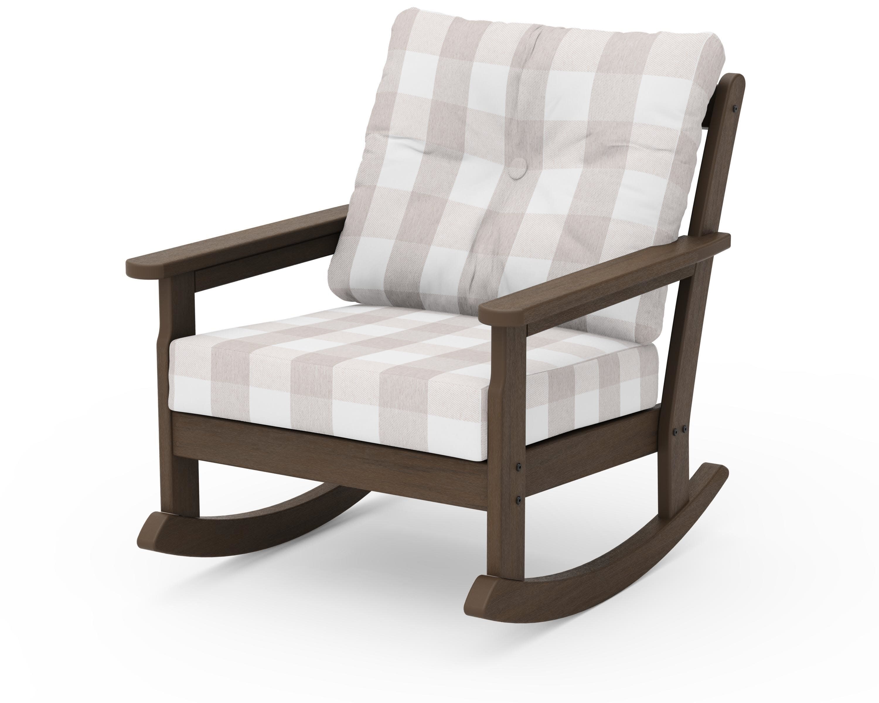Vineyard Deep Seating Rocking Chair in Kona / Buffalo Plaid Dune Burlap