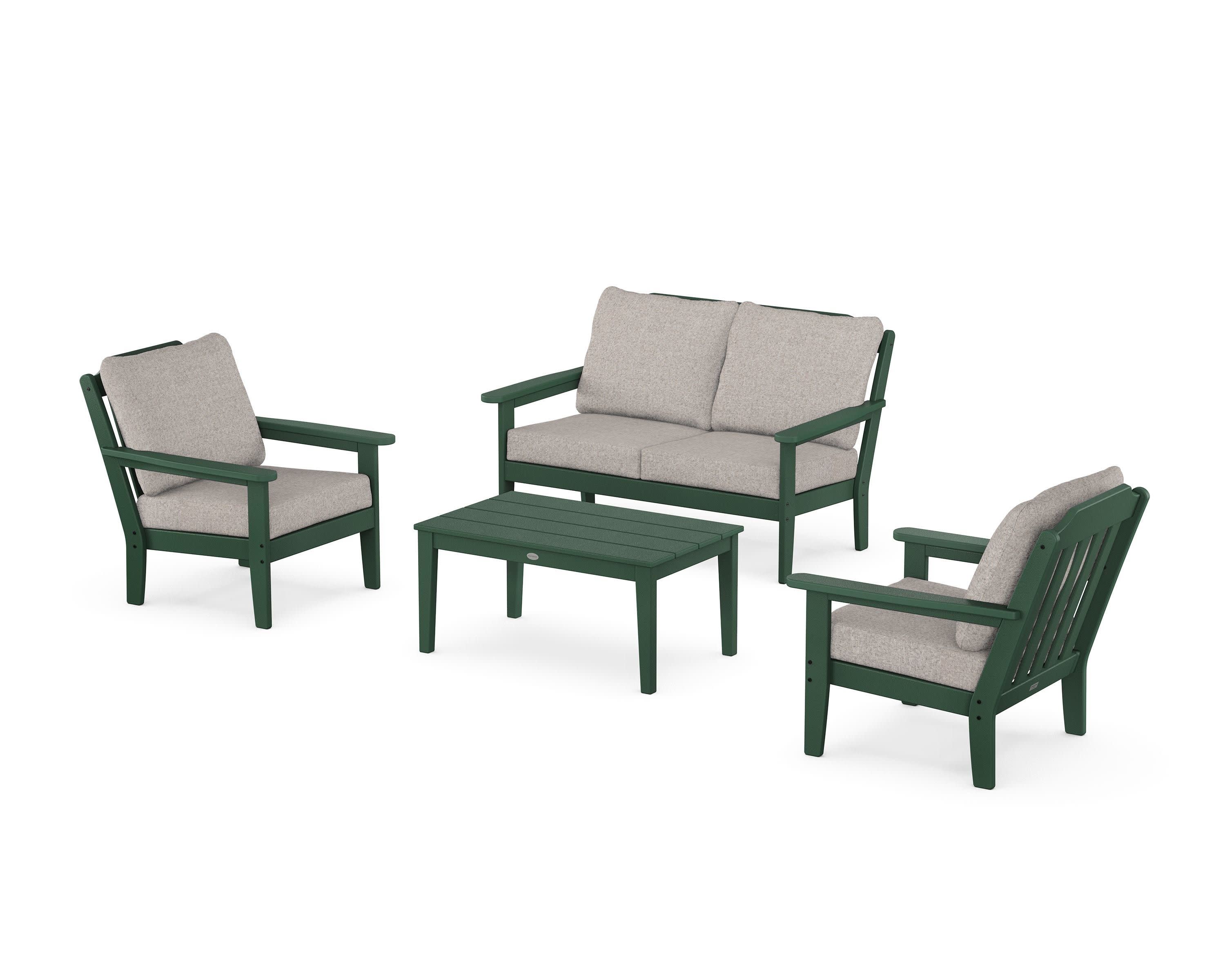 Cottage 4-Piece Deep Seating Set with Loveseat in Green / Weathered Tweed