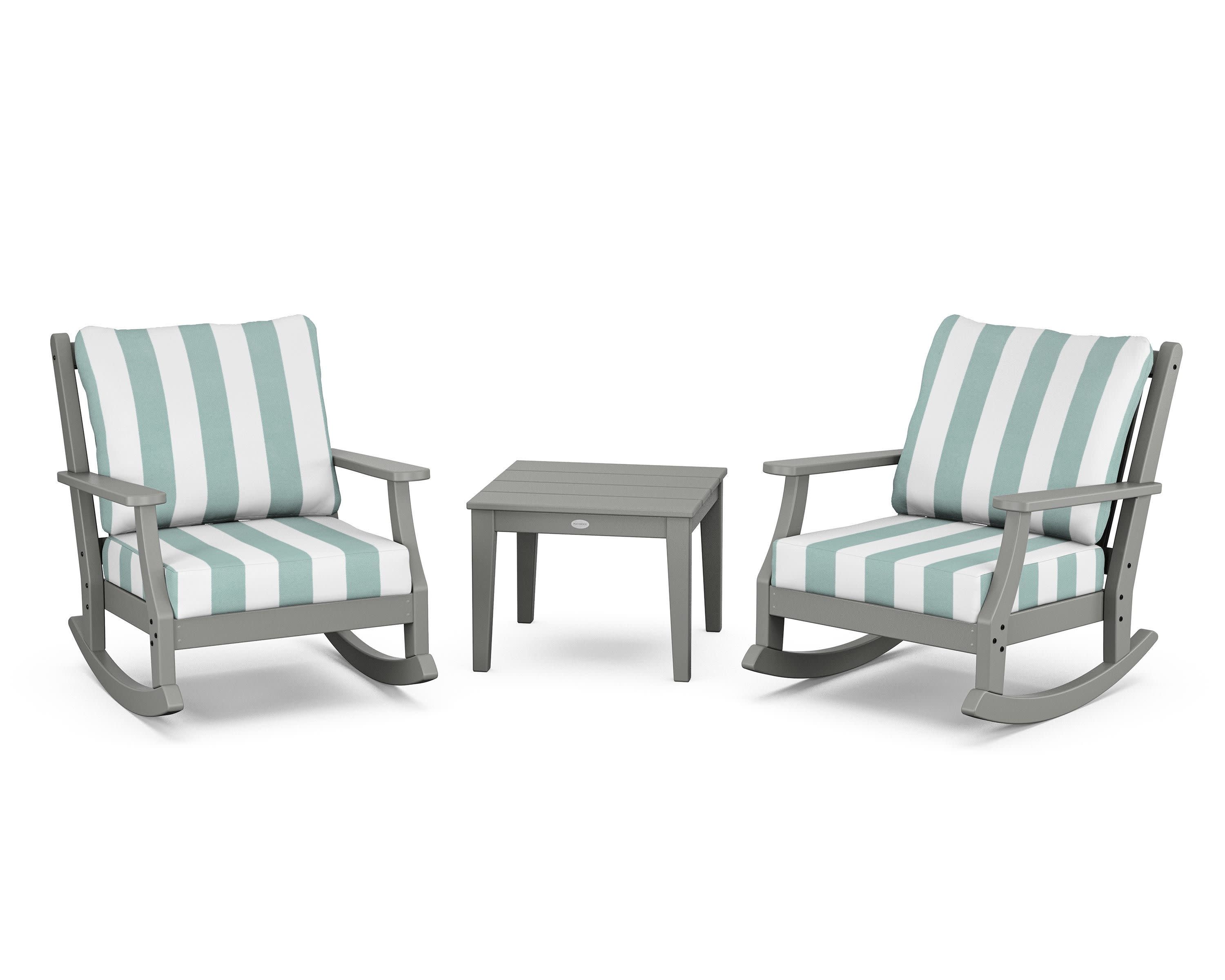 Wovendale 3-Piece Deep Seating Rocker Set in Slate Grey / Cabana Stripe Glacier Spa