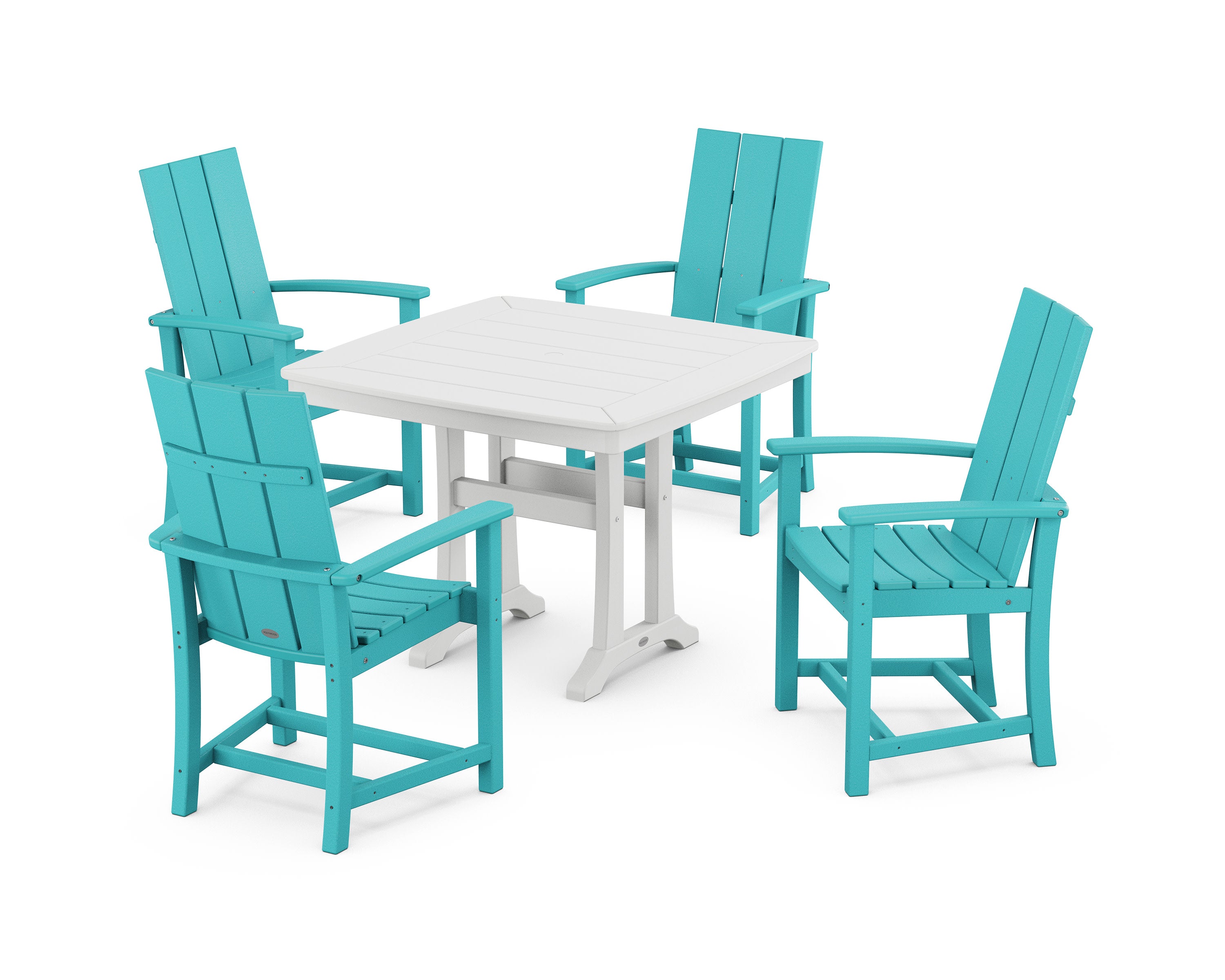 Modern Adirondack 5-Piece Dining Set with Trestle Legs in Aruba / White