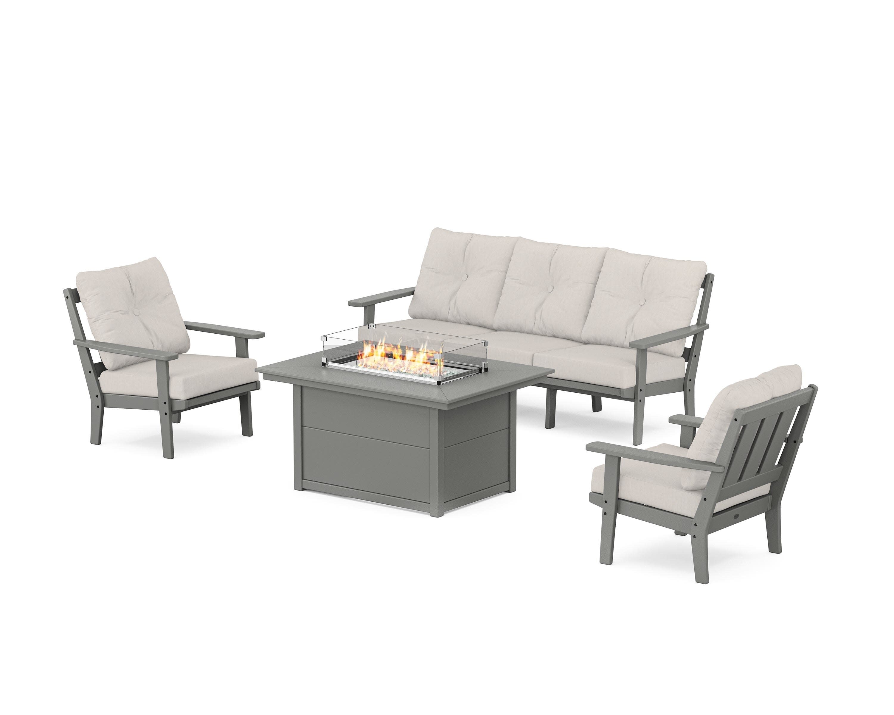 Oxford Deep Seating Fire Pit Table Set in Slate Grey / Cast Ash