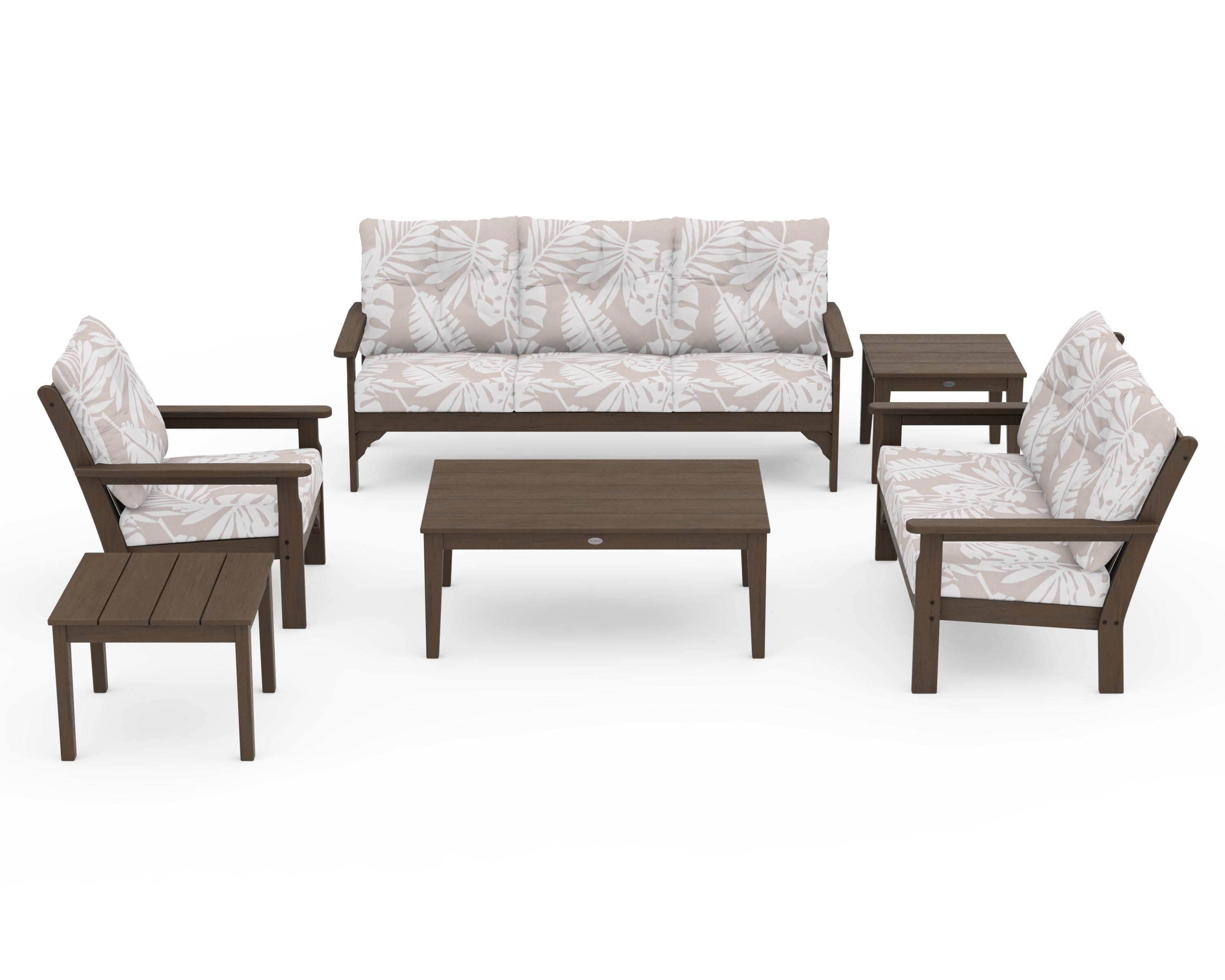 Vineyard 6-Piece Deep Seating Set in Kona / Leaf Dune Burlap