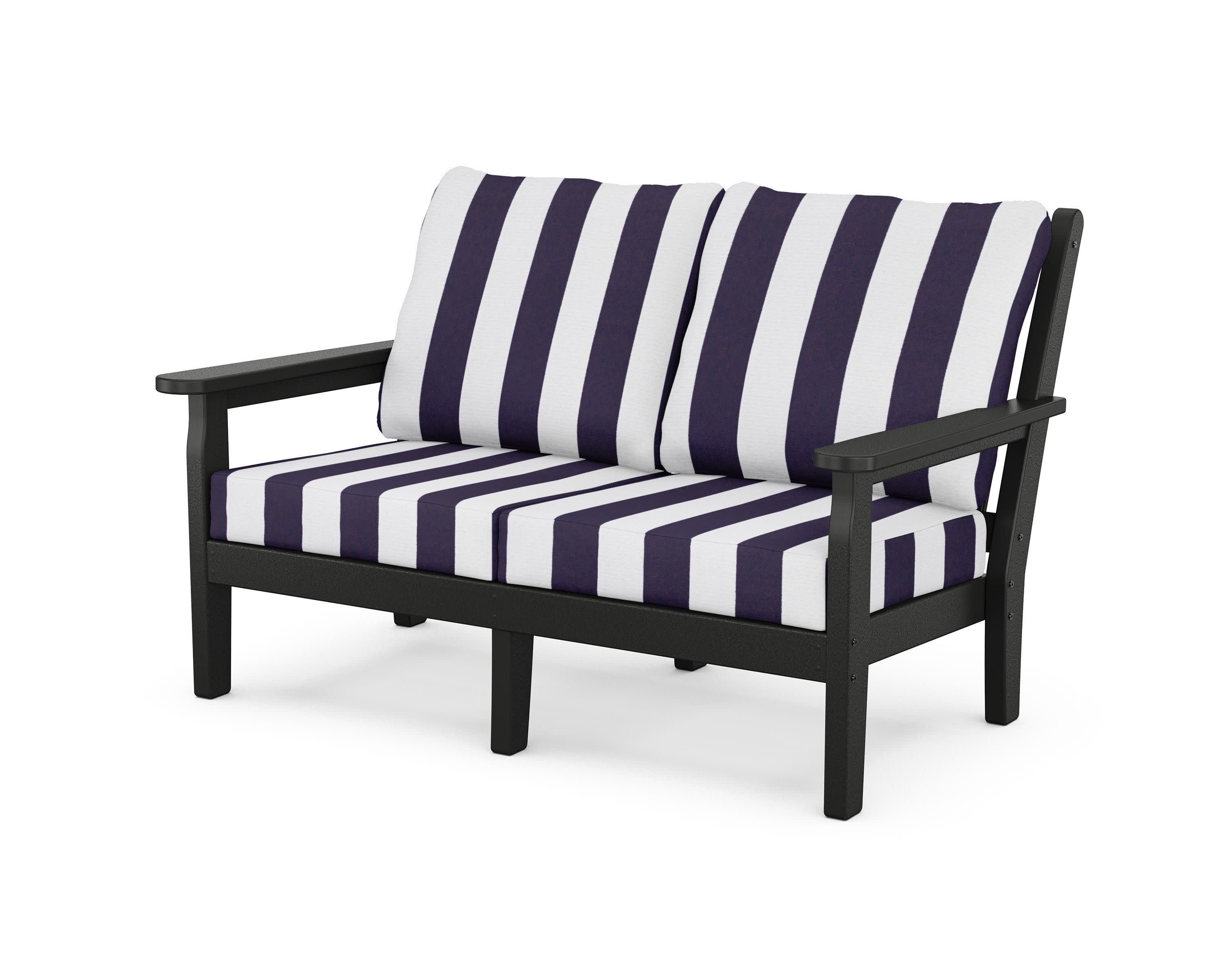 Chippendale Deep Seating Loveseat in Black / Cabana Stripe Navy