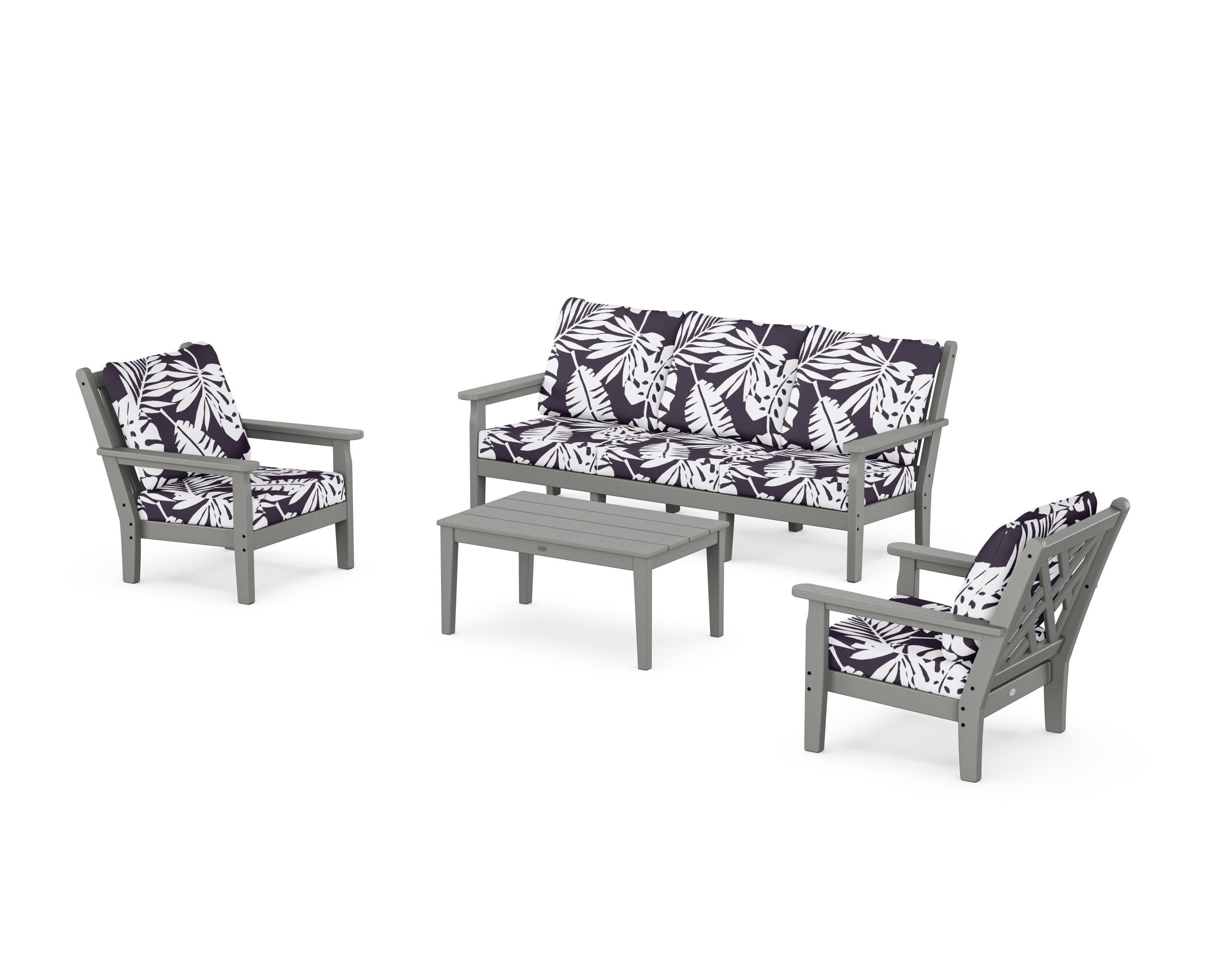 Chippendale 4-Piece Deep Seating Set with Sofa in Slate Grey / Leaf Navy