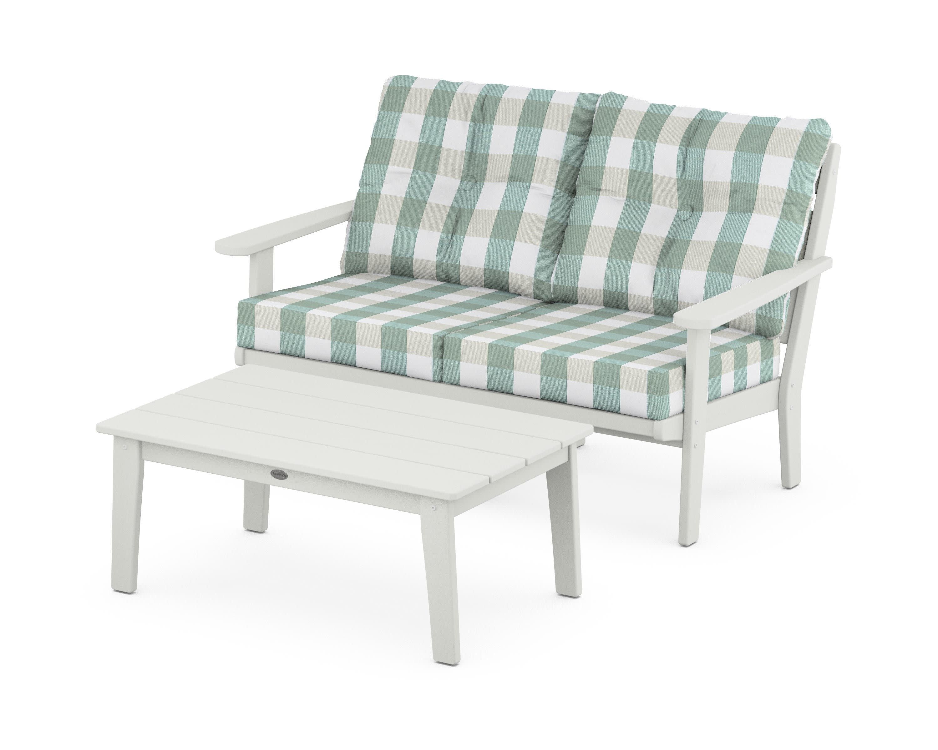 Lakeside 2-Piece Lounge Loveseat Set in Vintage White / Buffalo Plaid Glacier Spa