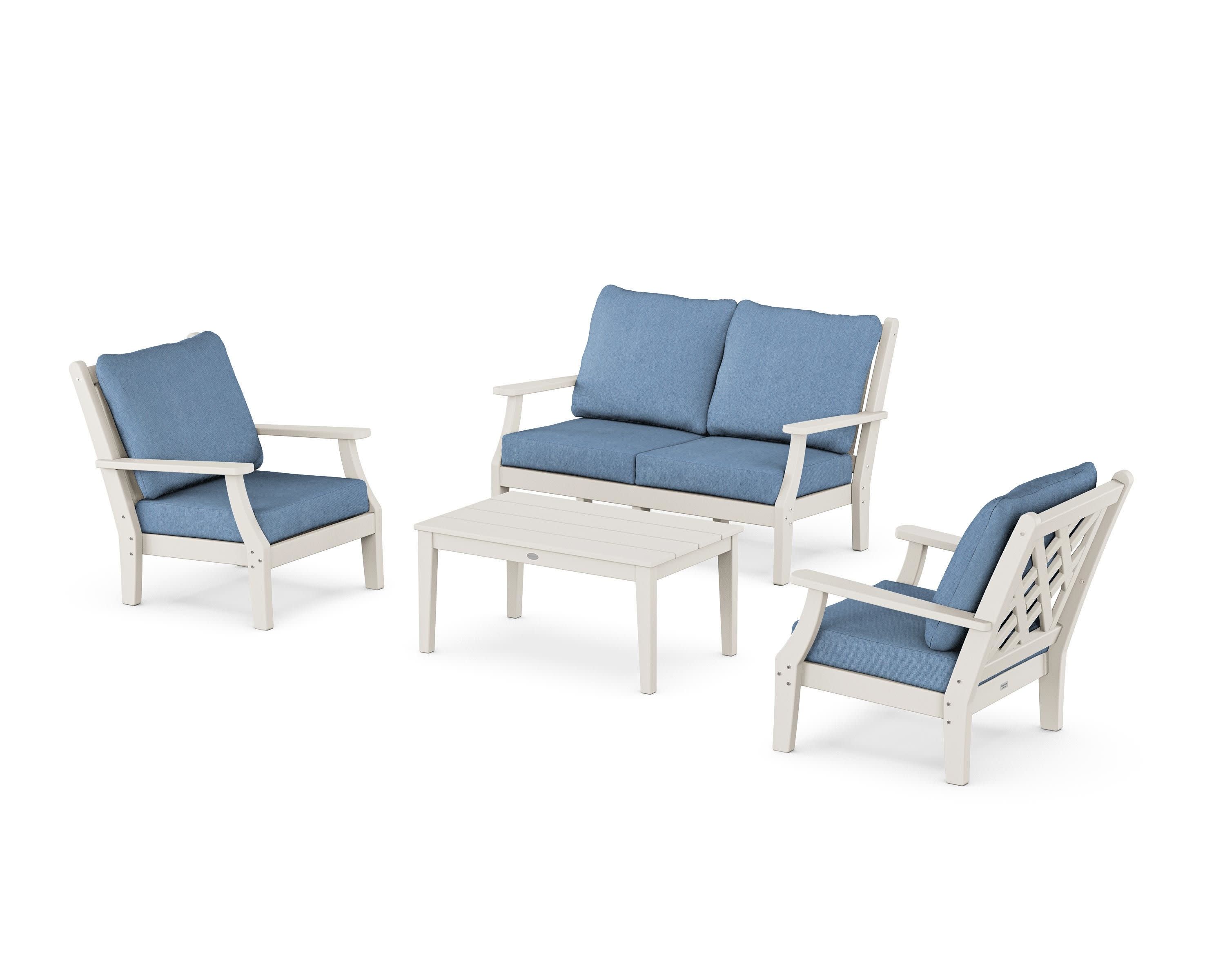 Wovendale 4-Piece Deep Seating Set with Loveseat in Sand / Sky Blue