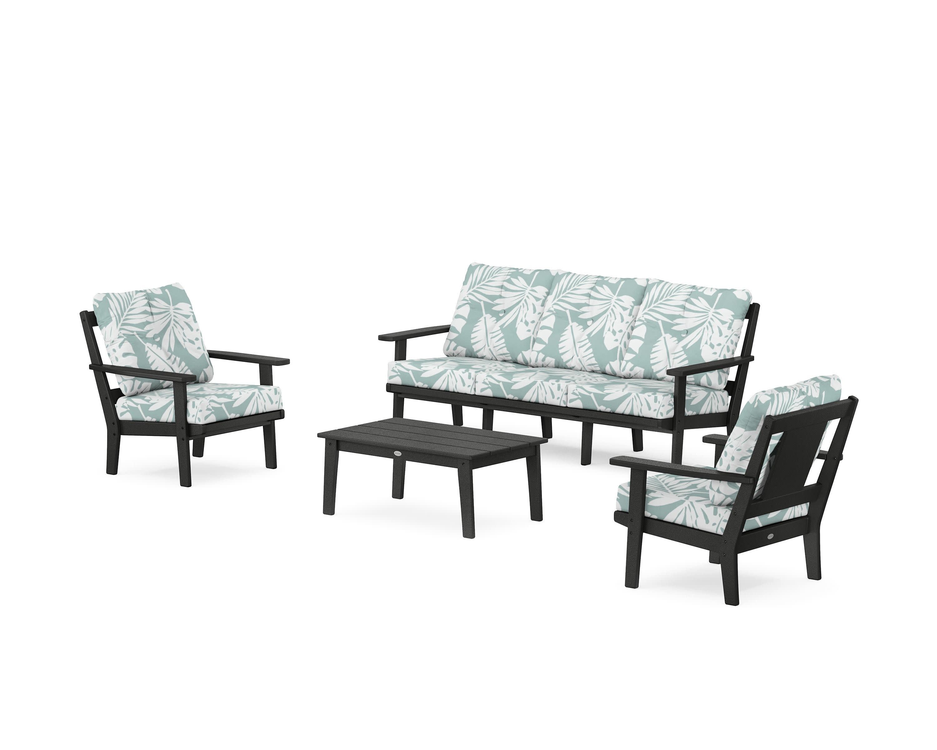 Prairie 4-Piece Deep Seating Set with Sofa in Black / Leaf Glacier Spa