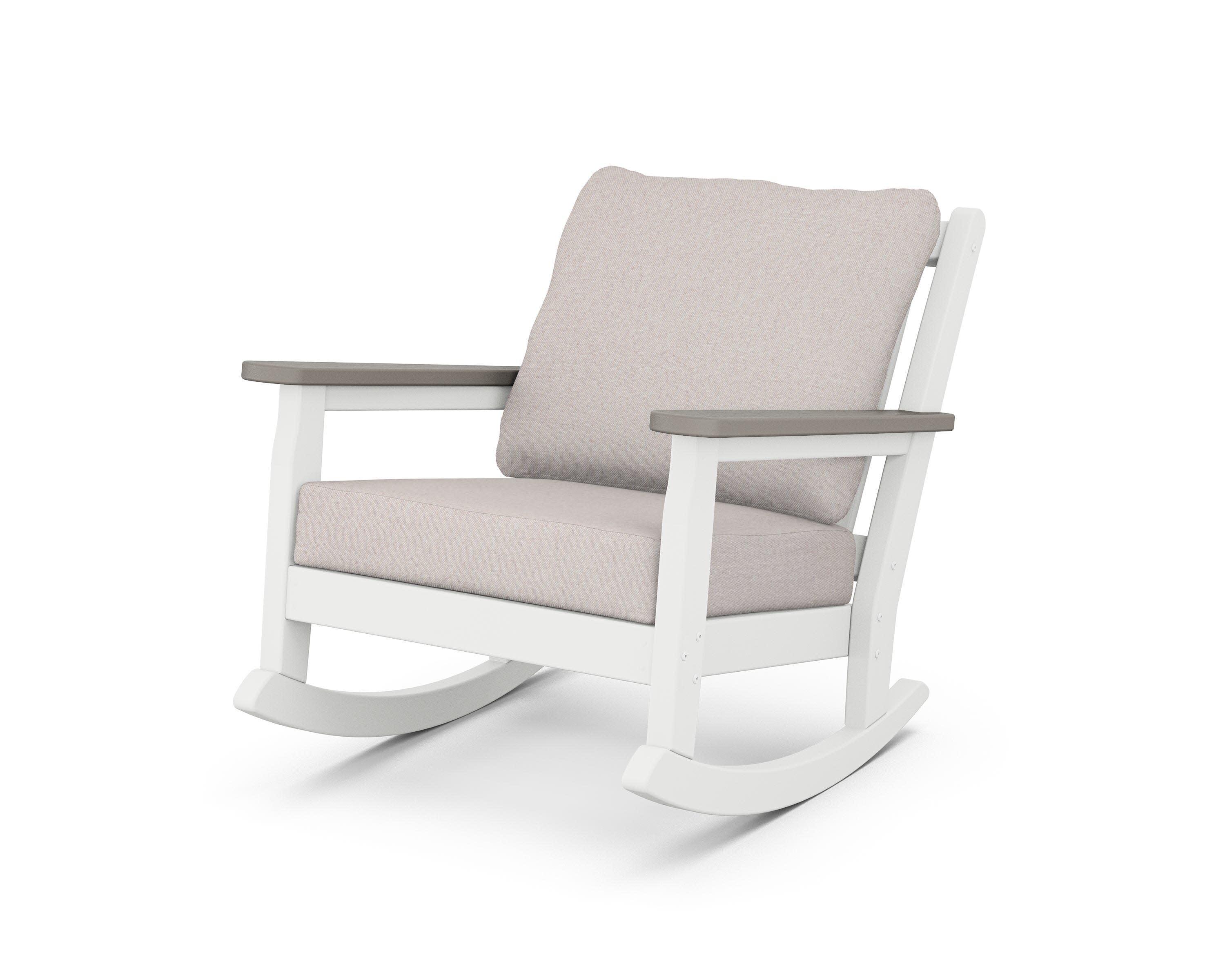 Chippendale Deep Seating Rocking Chair in White / Driftwood / Dune Burlap