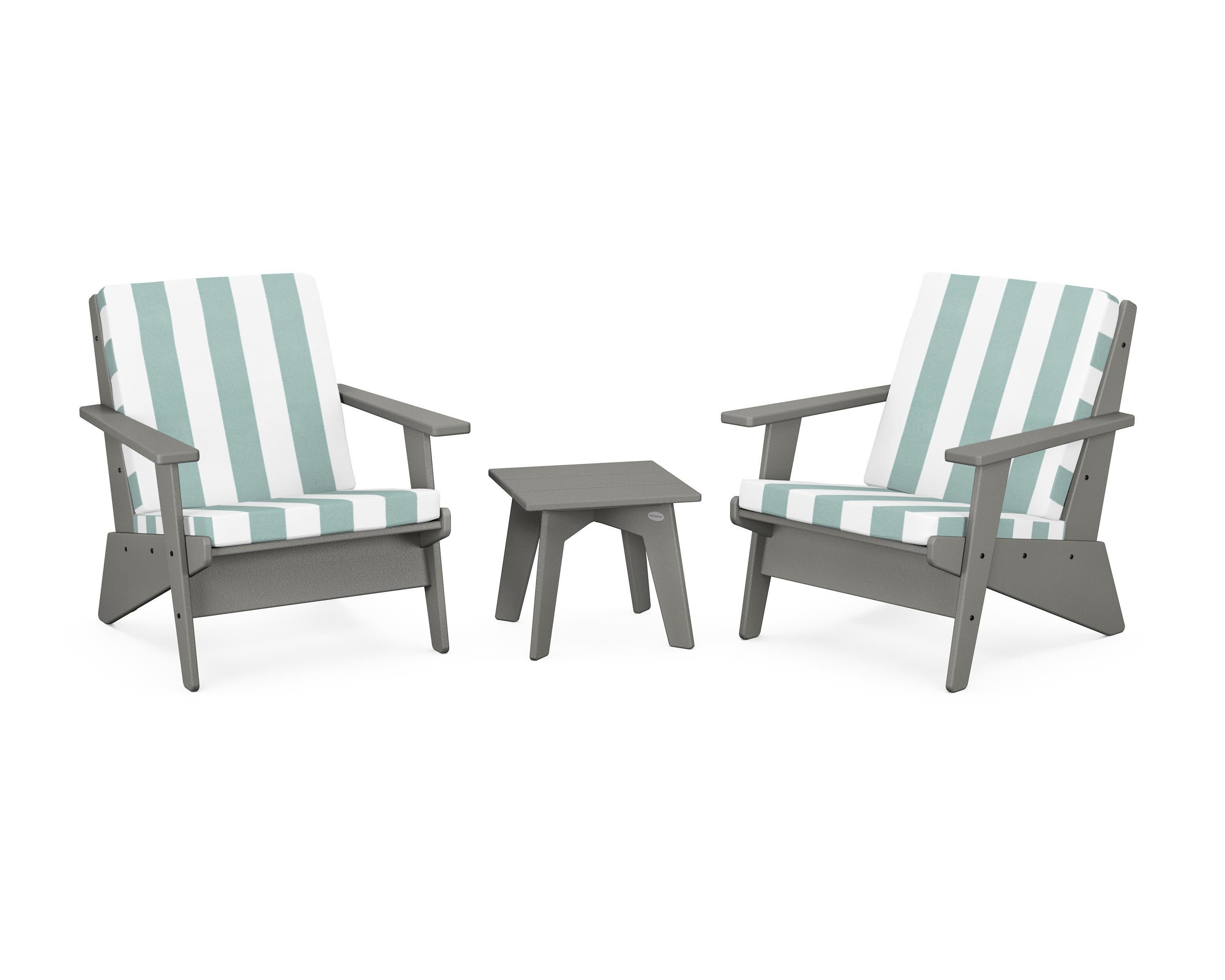Riviera Modern Lounge 3-Piece Set in Slate Grey / Cabana Stripe Glacier Spa