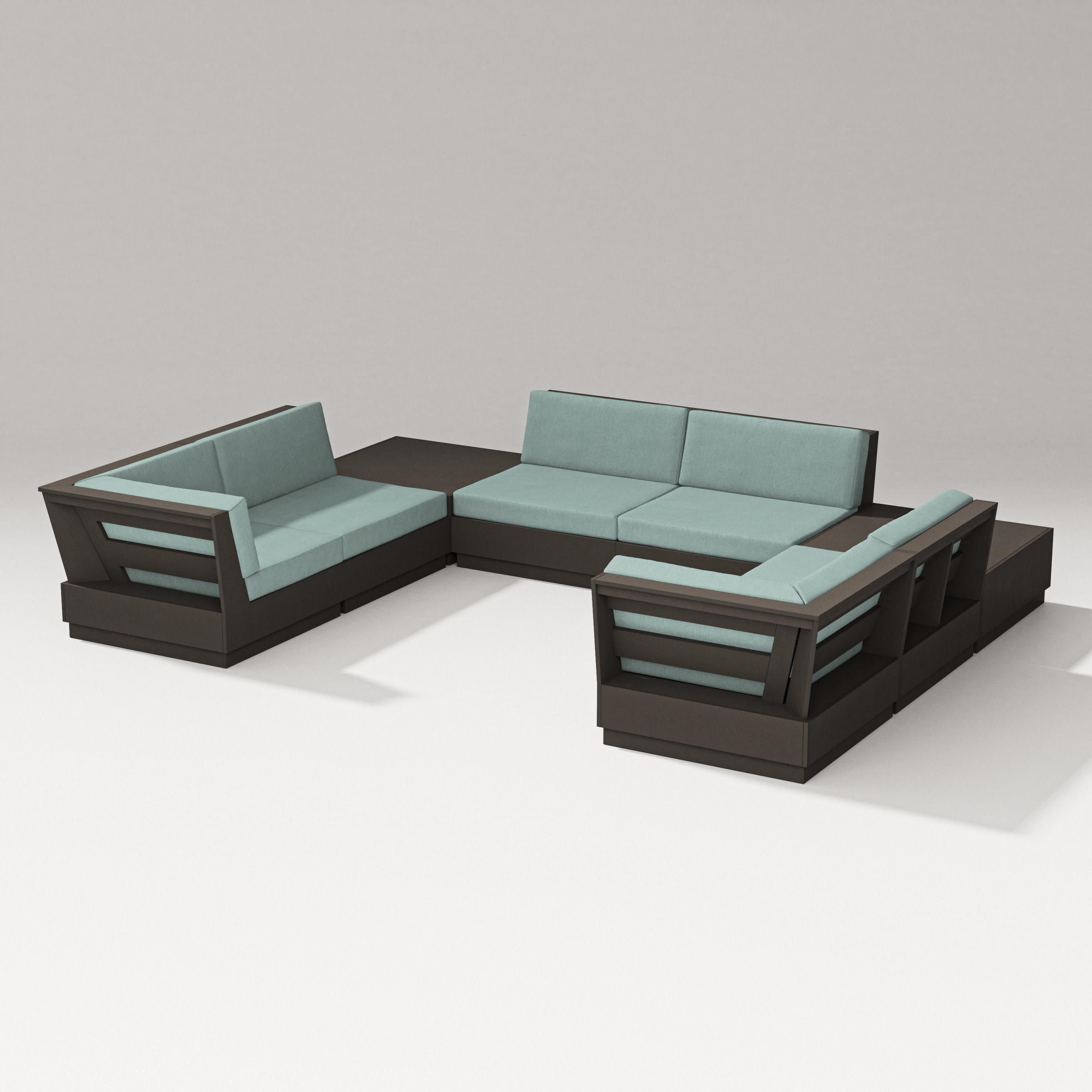Elevate 8-Piece U-Shaped Sectional in Vintage Coffee / Glacier Spa