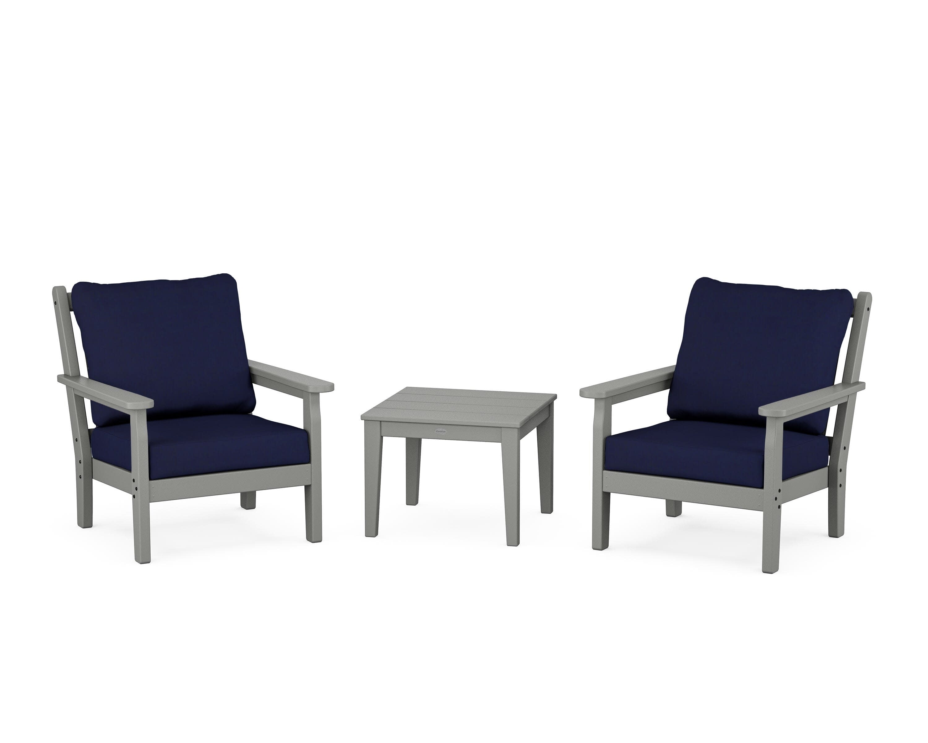 Chippendale 3-Piece Deep Seating Set in Slate Grey / Navy