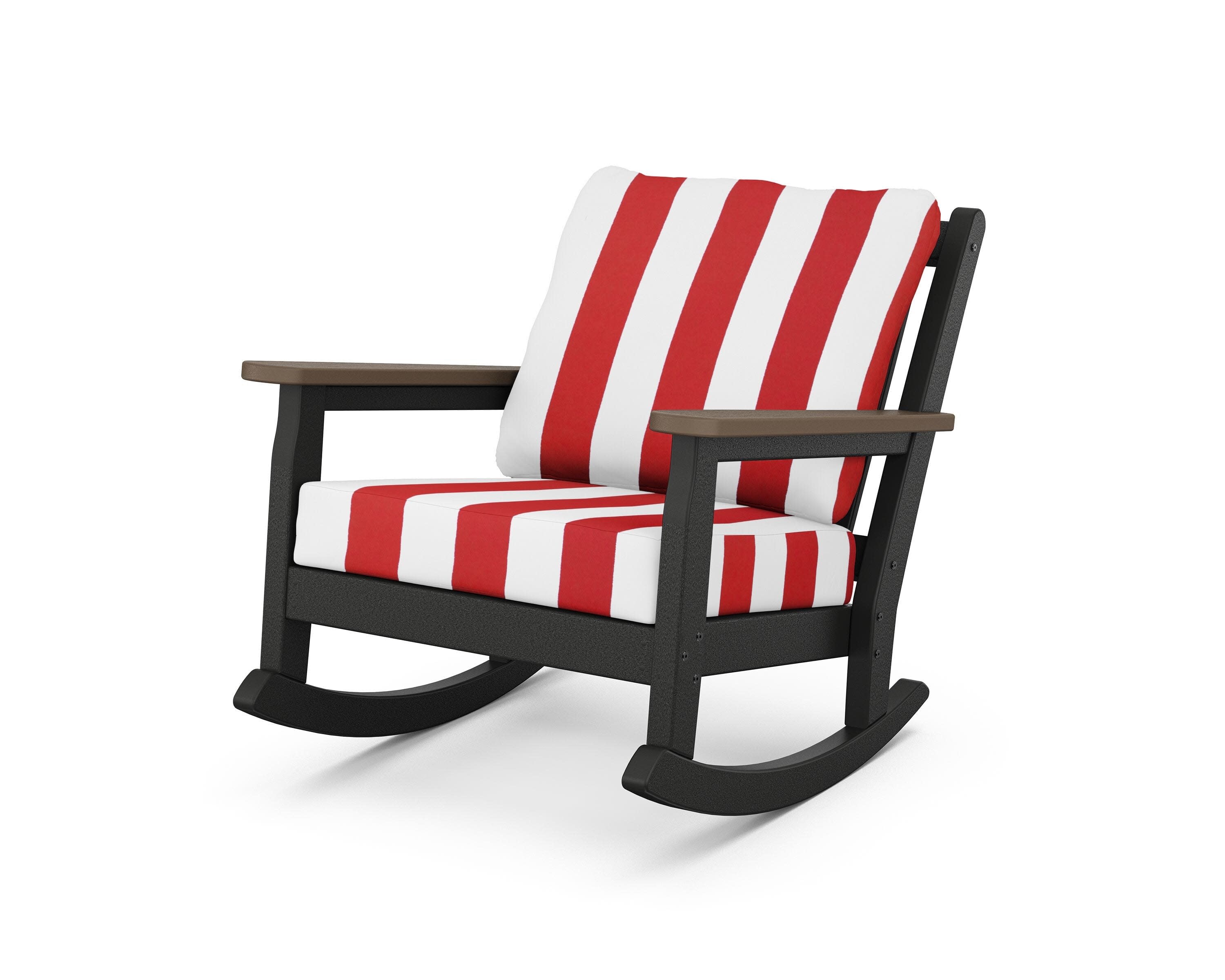 Chippendale Deep Seating Rocking Chair in Black / Kona / Cabana Stripe Crimson
