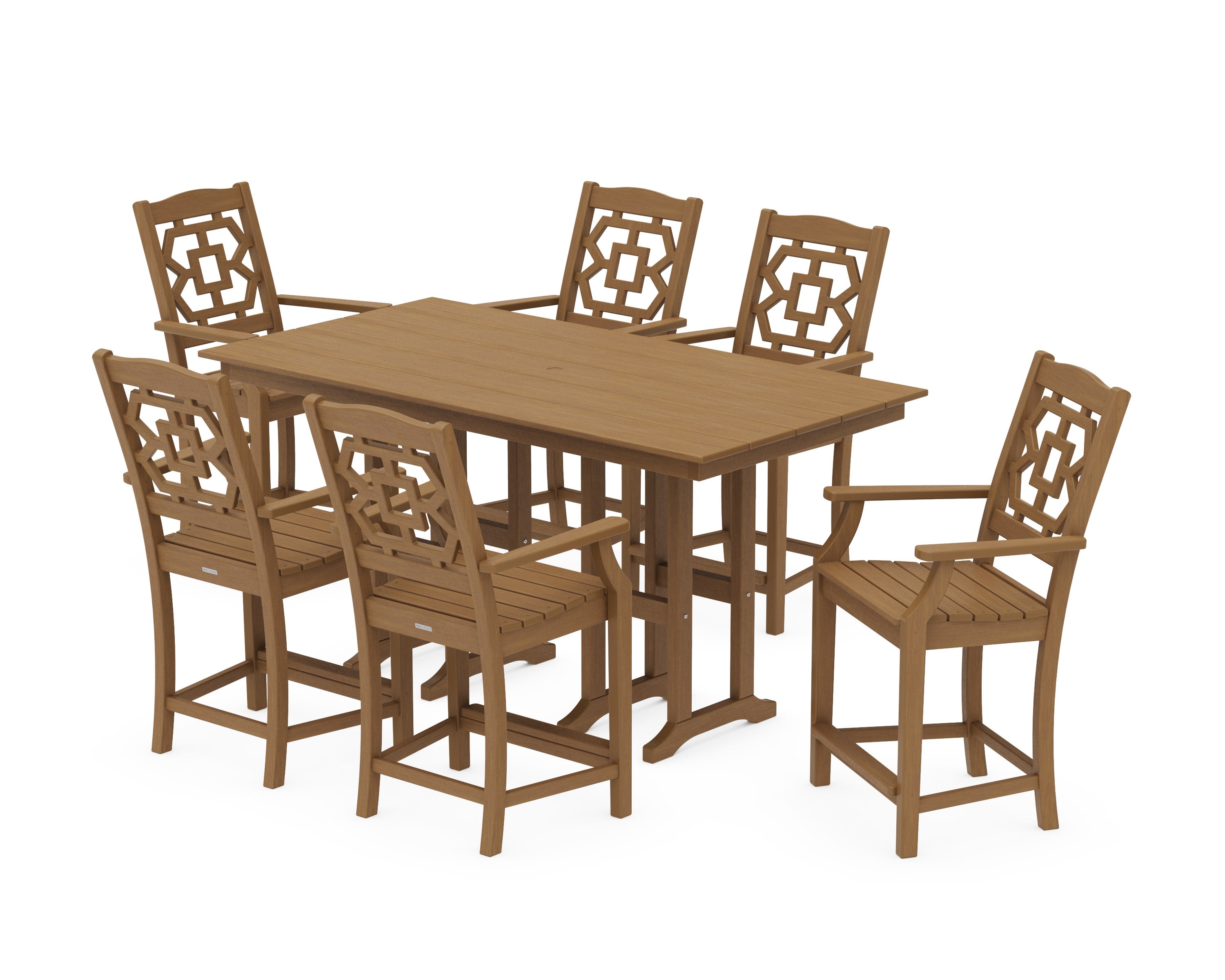 Chinoiserie Arm Chair 7-Piece Farmhouse Counter Set in Natural