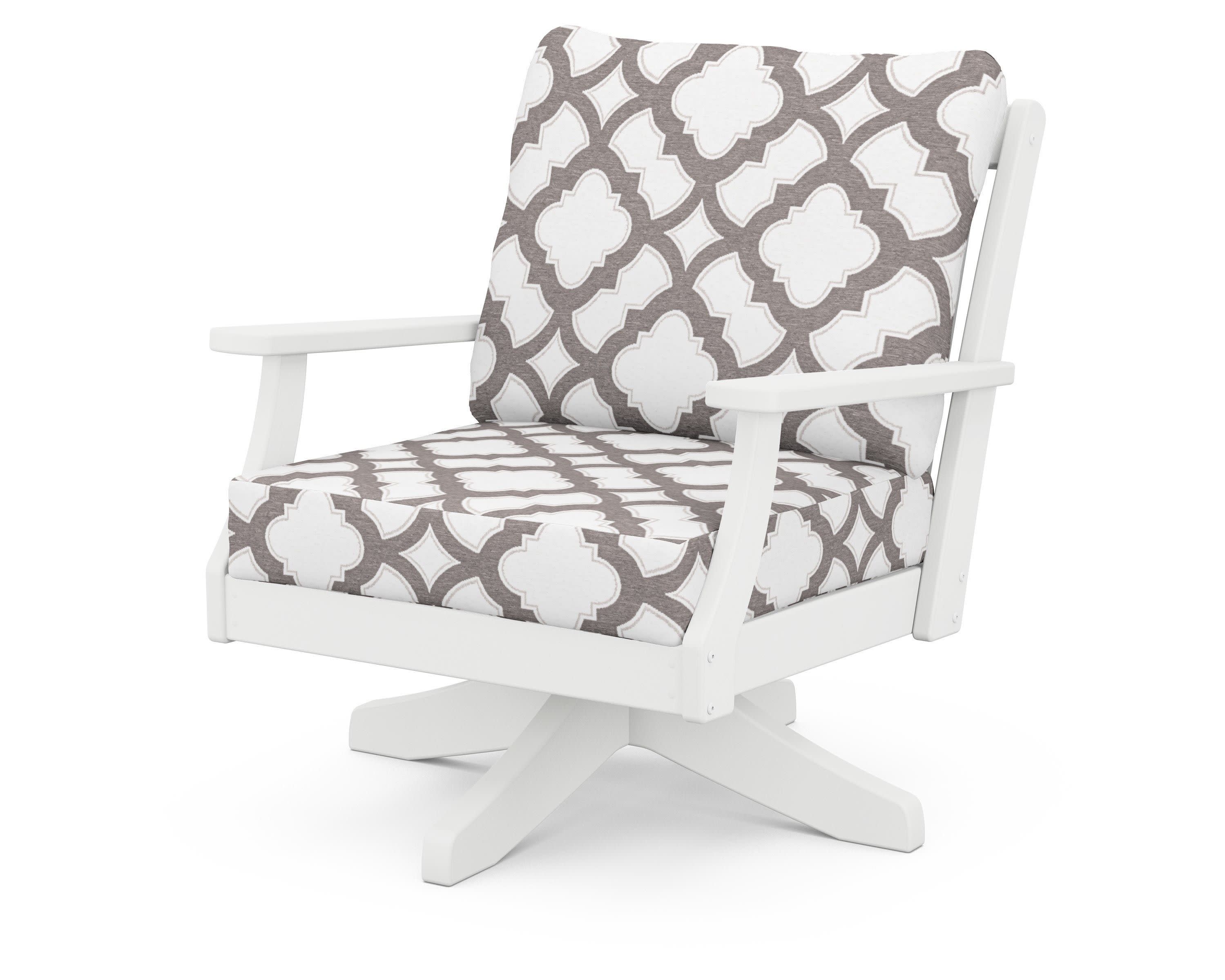 Braxton Deep Seating Swivel Chair in White / Trellis Grey Mist