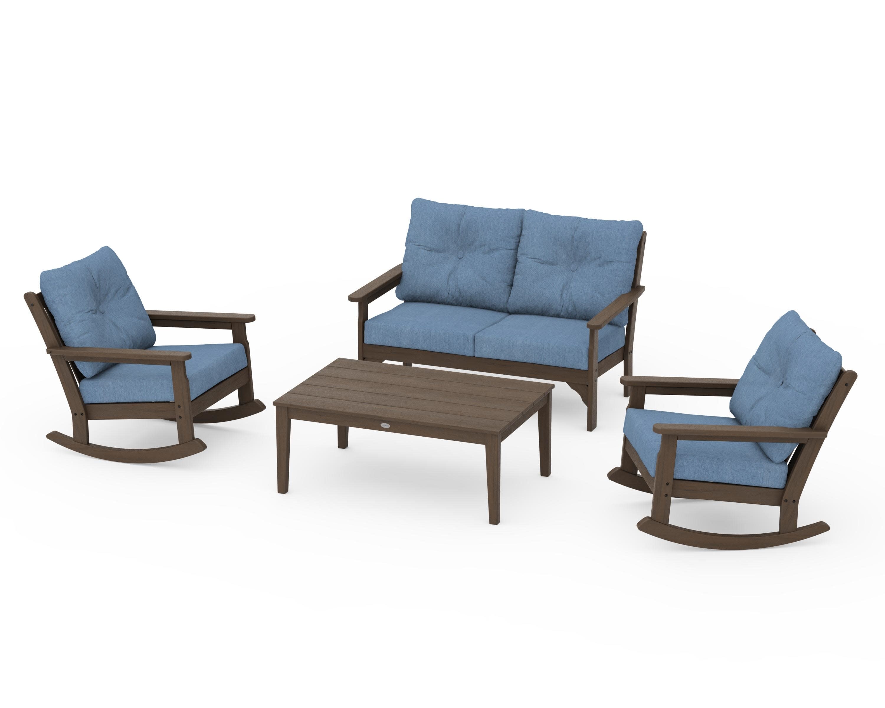 Vineyard 4-Piece Deep Seating Rocking Chair Set in Kona / Sky Blue