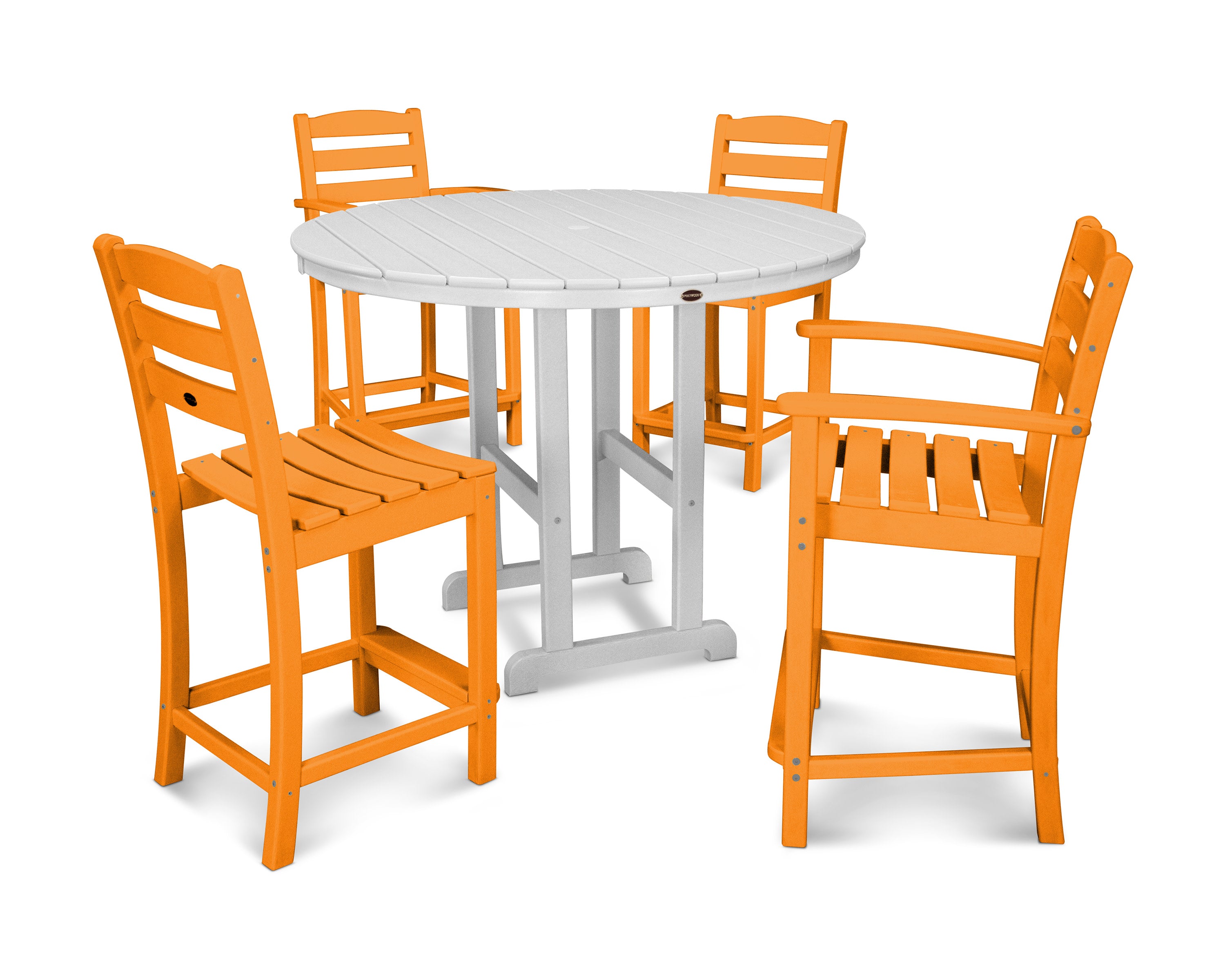 La Casa Caf 5-Piece Round Farmhouse Counter Dining Set in Tangerine / White