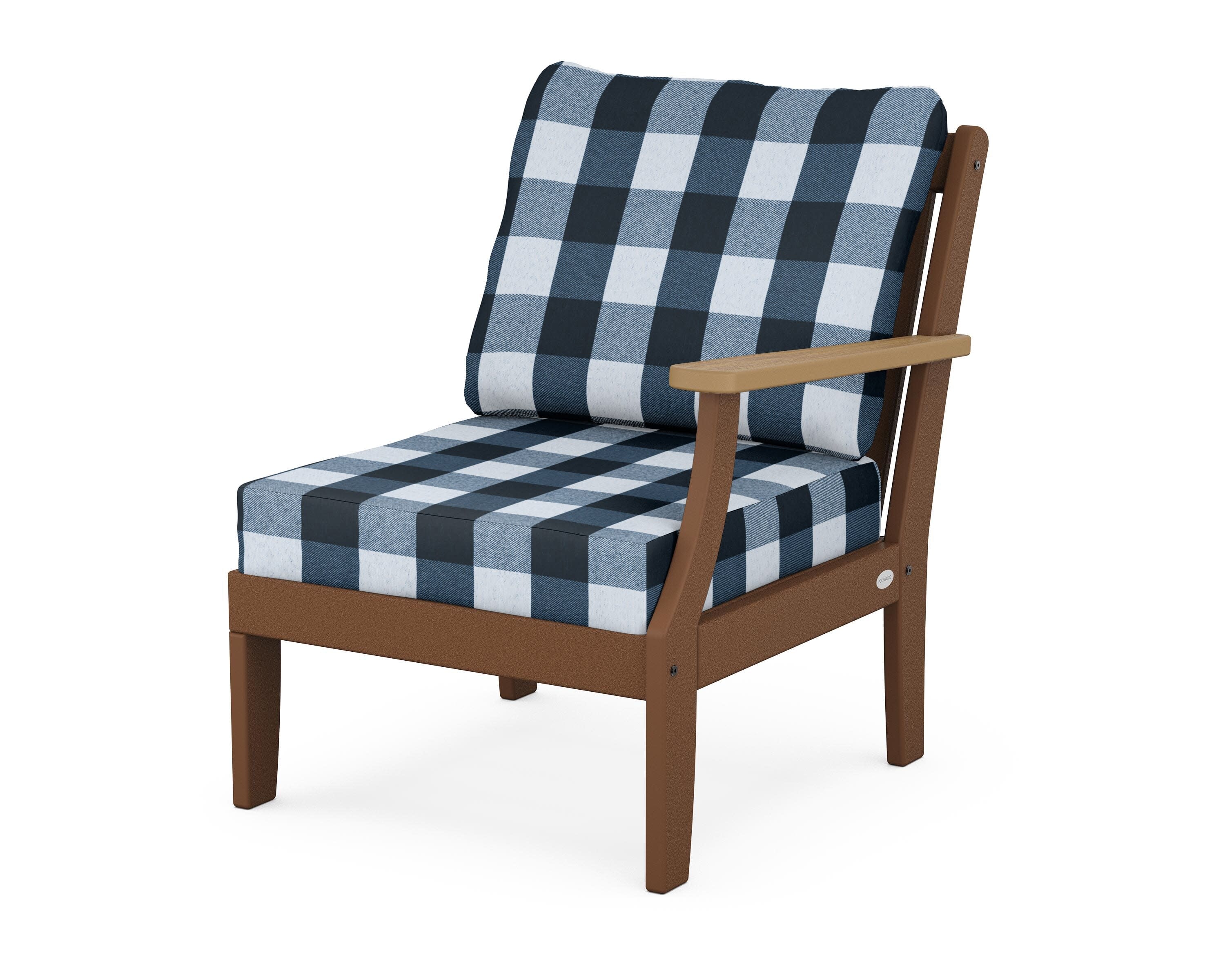 Braxton Modular Right Arm Chair in Teak / Natural / Buffalo Plaid Marine Indigo