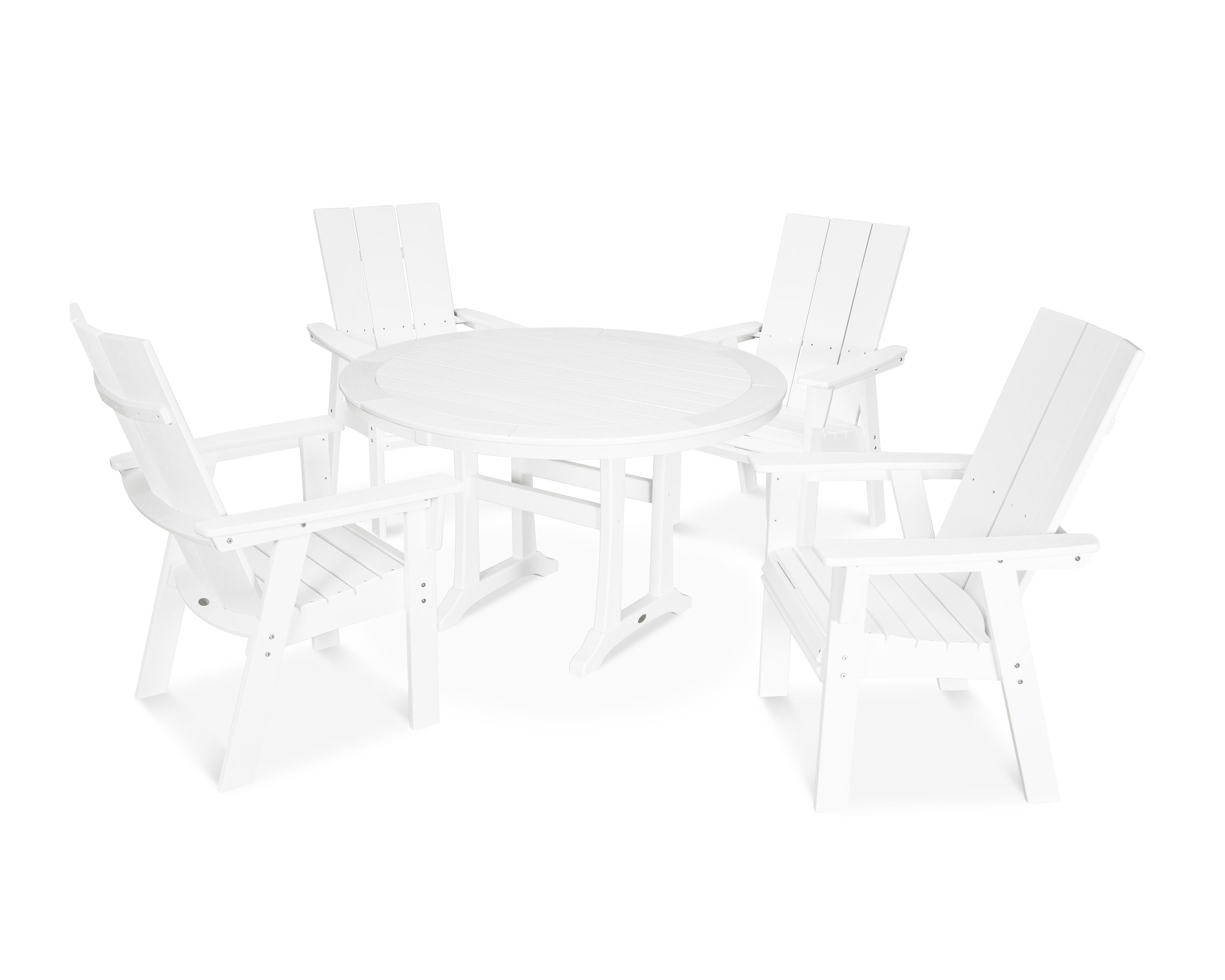 Modern Curveback Adirondack 5-Piece Nautical Trestle Dining Set in White