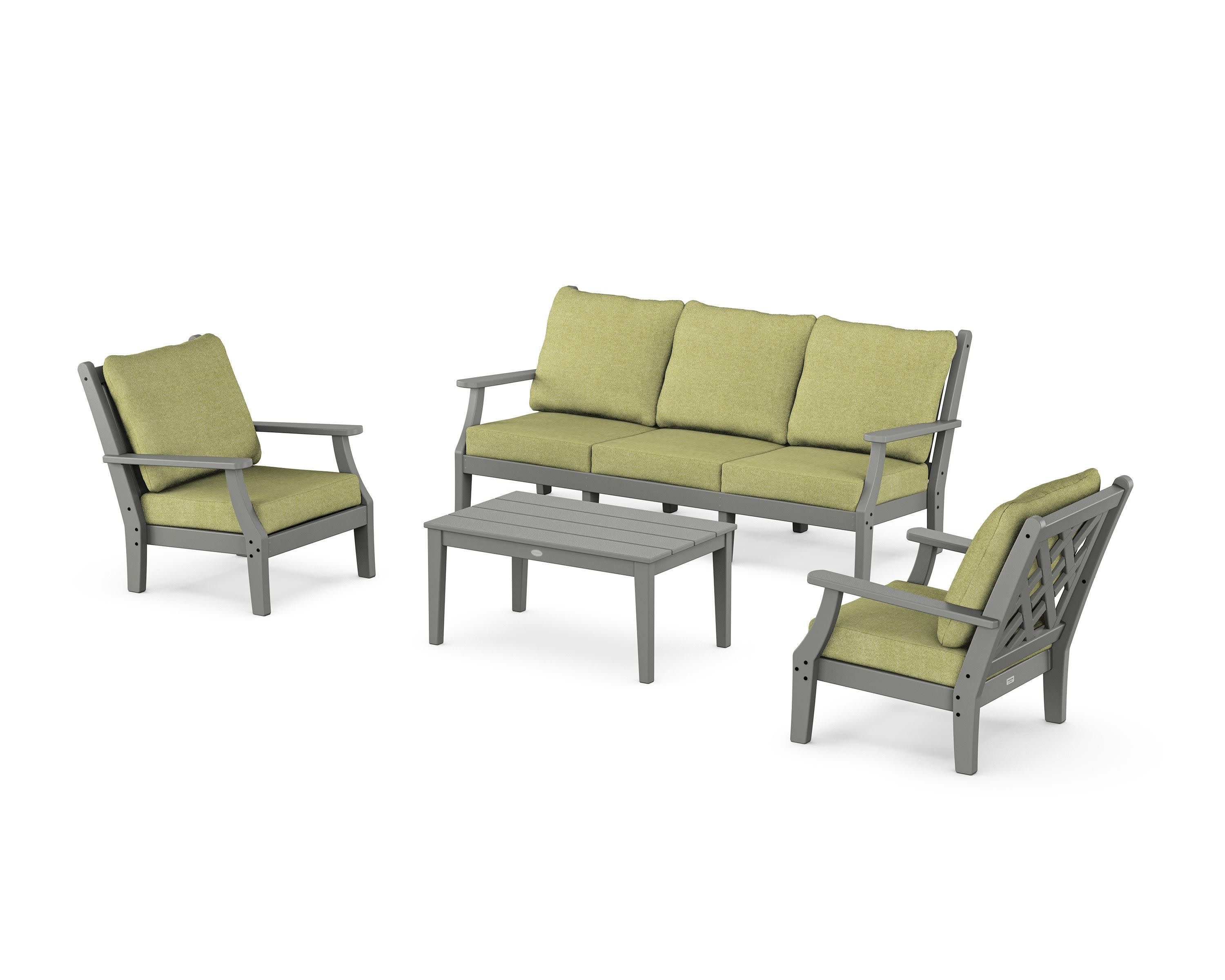 Wovendale 4-Piece Deep Seating Set with Sofa in Slate Grey / Chartreuse Boucle