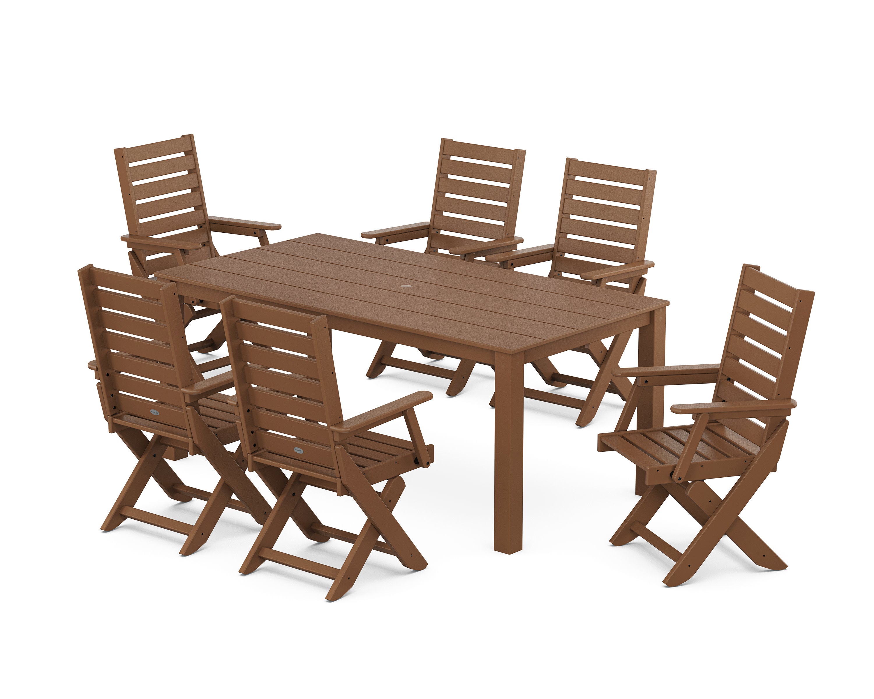 Captain Folding Chair 7-Piece Parsons Dining Set in Teak